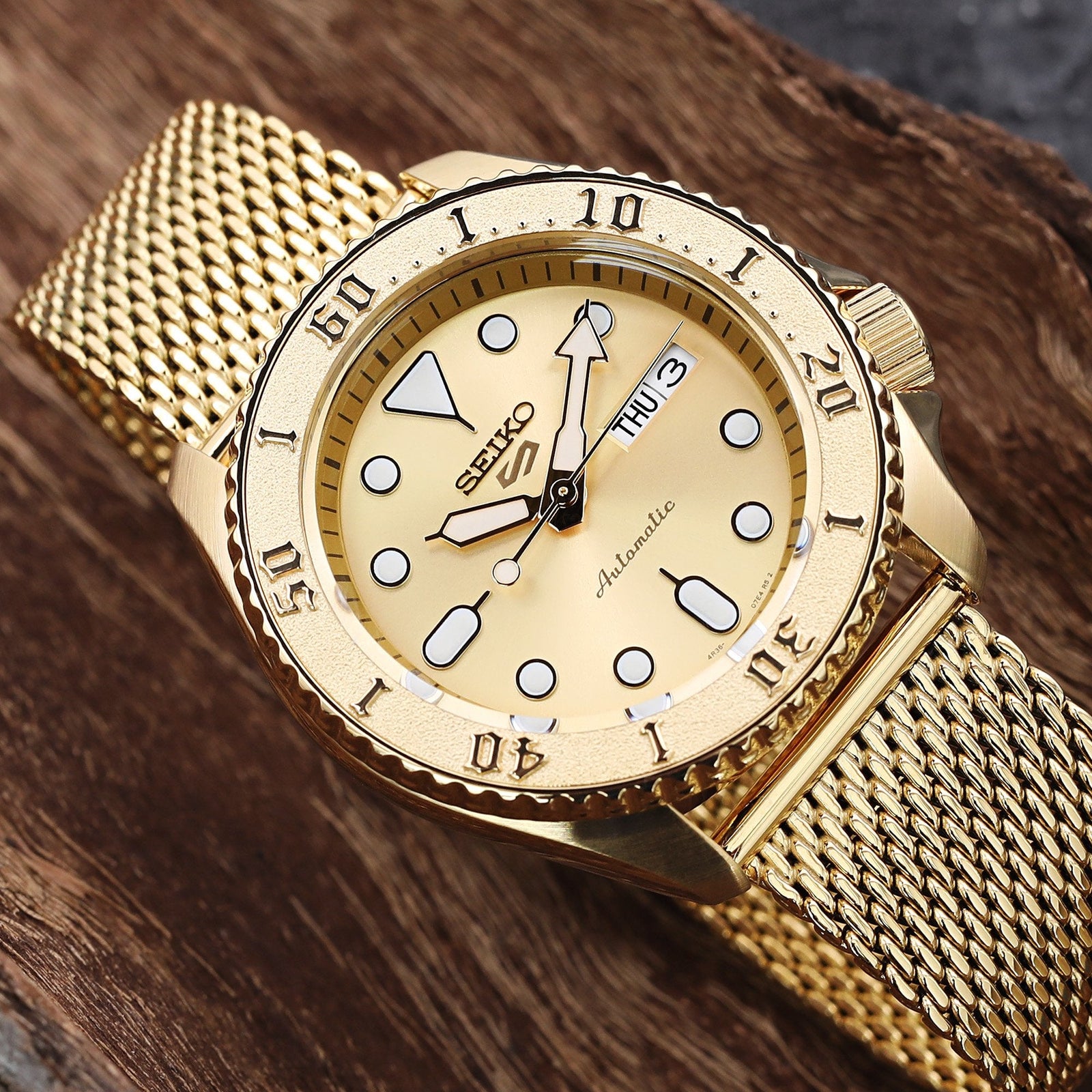 Seiko 5 Automatic Gold-Tone Dial Sports Watch SRPE74K1