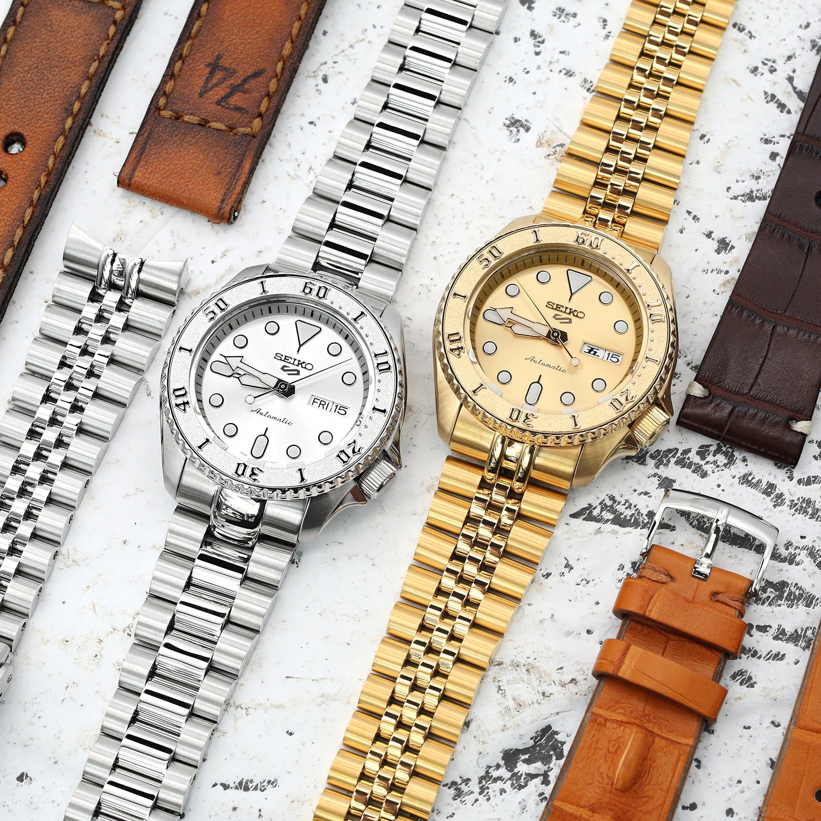 NEW Seiko 5 Full Auto Silver & Gold SRPE71 & SRPE74