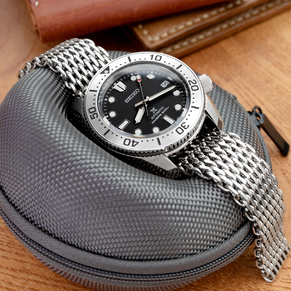 20mm Tapered Shark Mesh Polished Stainless Steel Watch Bracelet