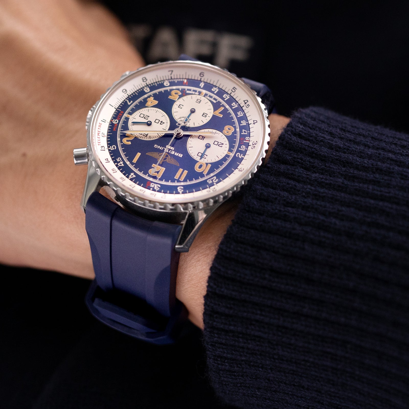 20mm Navy Blue Wheels Curved End FKM Rubber Strap