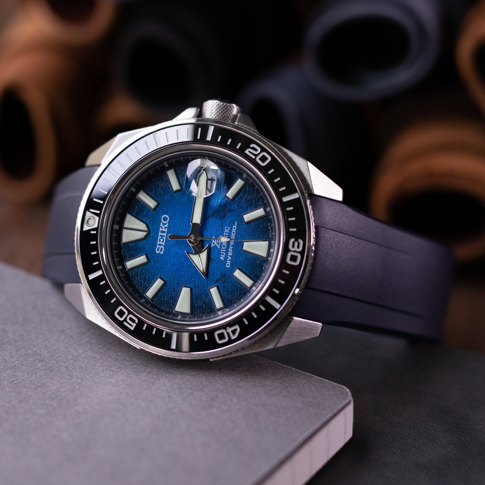 Crafter Blue 22mm Navy Rubber Strap for Seiko Samurai SRPB51 SRPB09 SRPB53