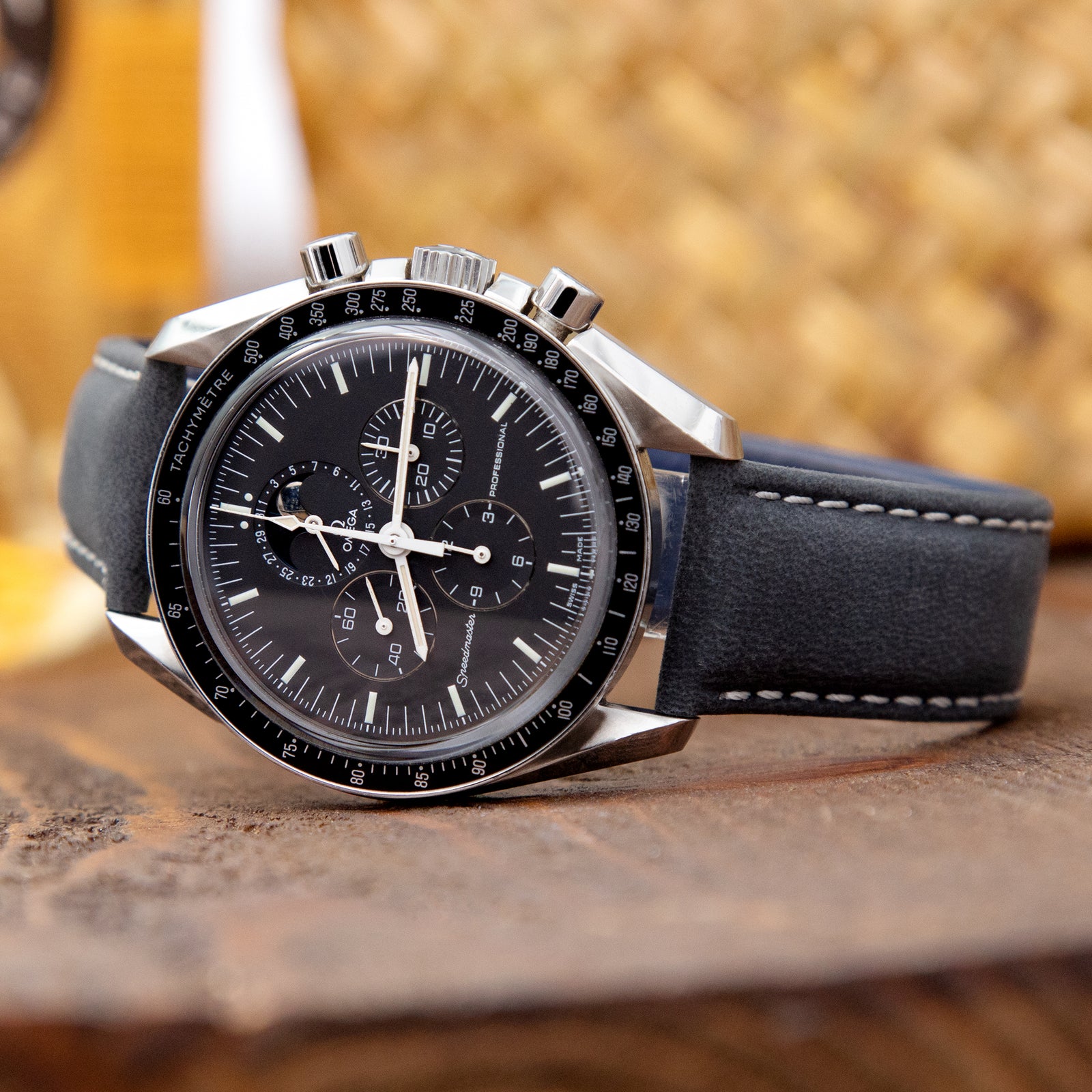 MiLTAT 22mm Matte Black Nubuck Leather Deployment Watch Strap, Beige Stitching Strapcode Watch Bands