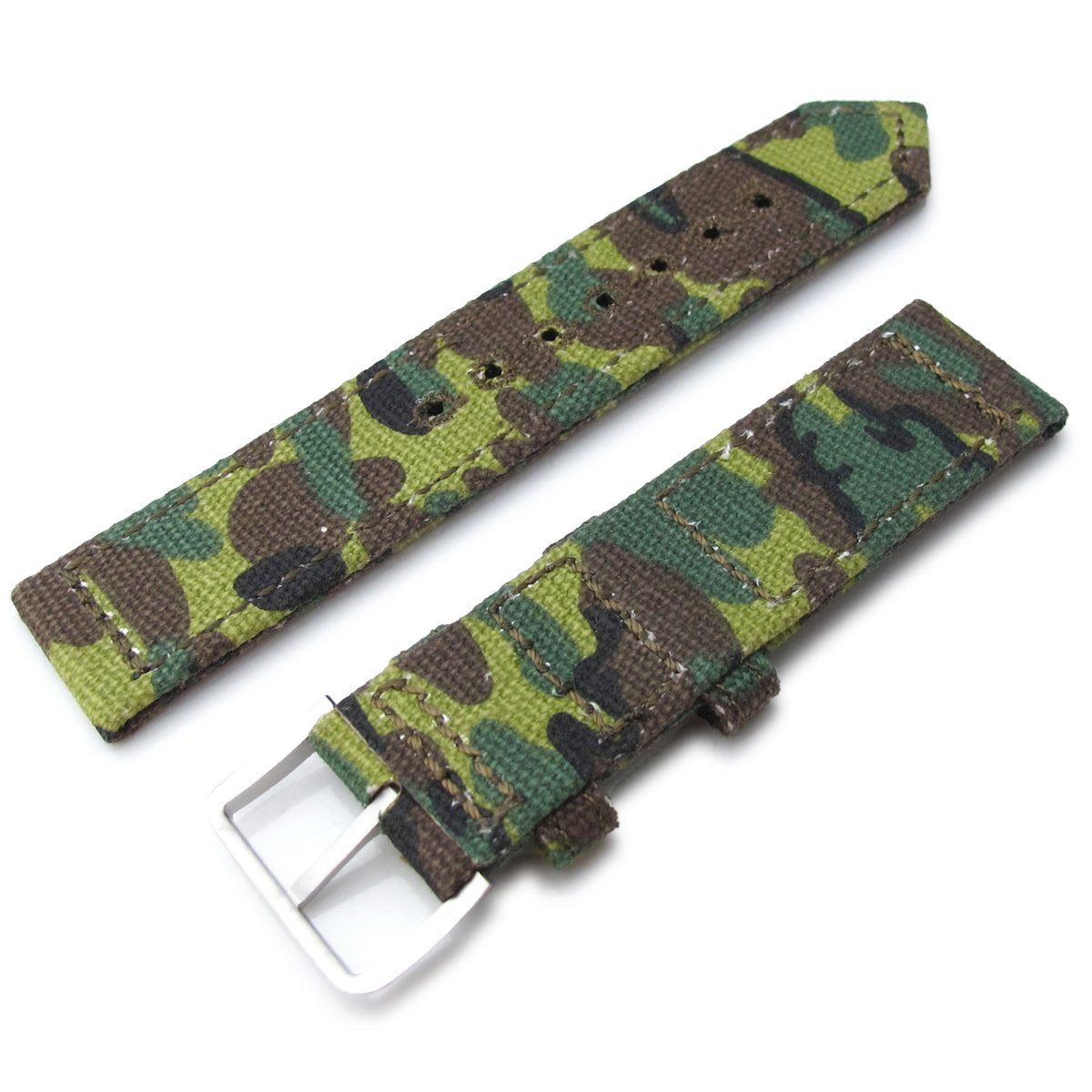 20mm, 21mm or 22mm MiLTAT WW2 2-piece ERDL Camouflage Canvas Armband with lockstitch round hole, Sandblasted
