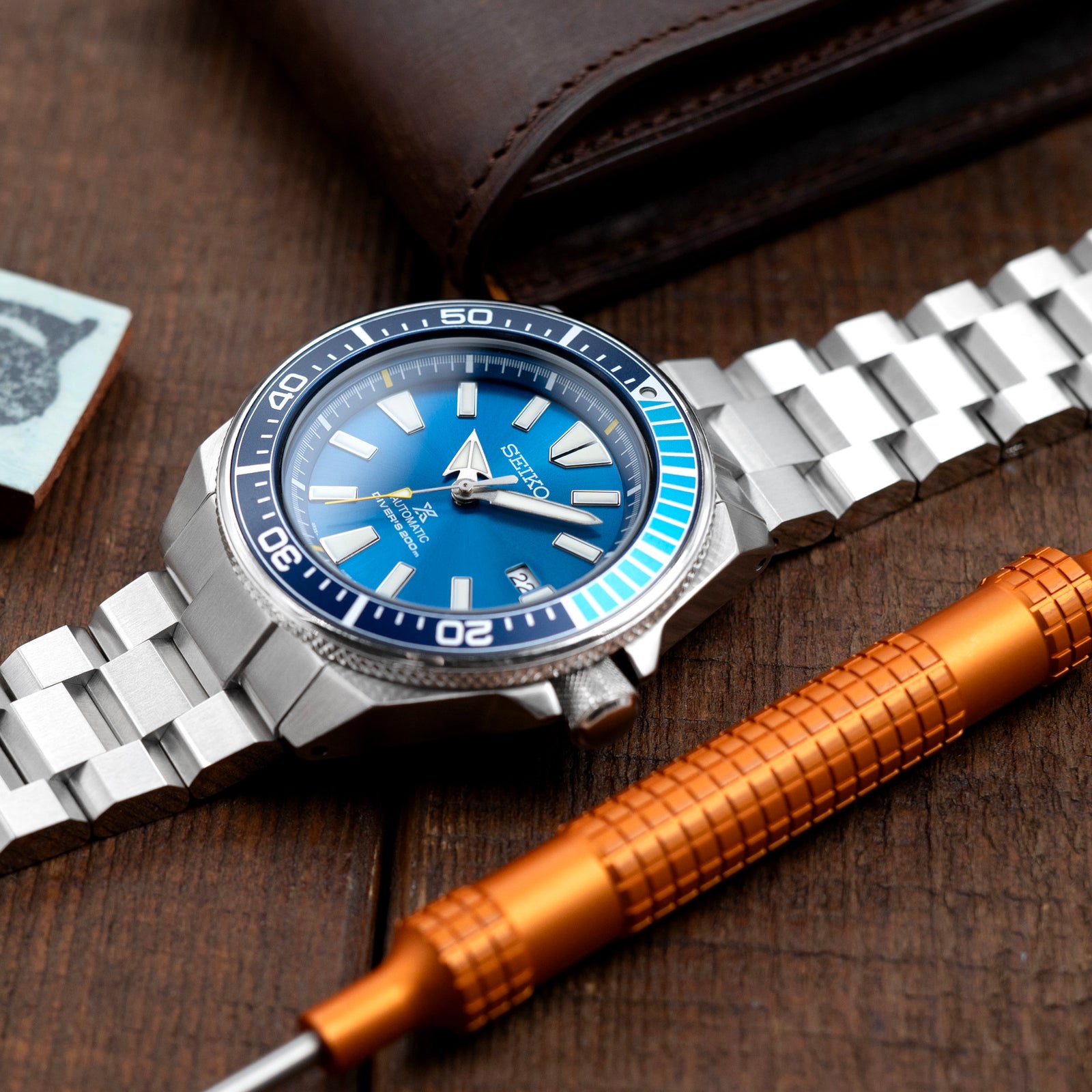 22mm Hexad 316L Stainless Steel Watch Band for Seiko Samurai SRPB51 V-Clasp Button Double Lock Strapcode Watch Bands