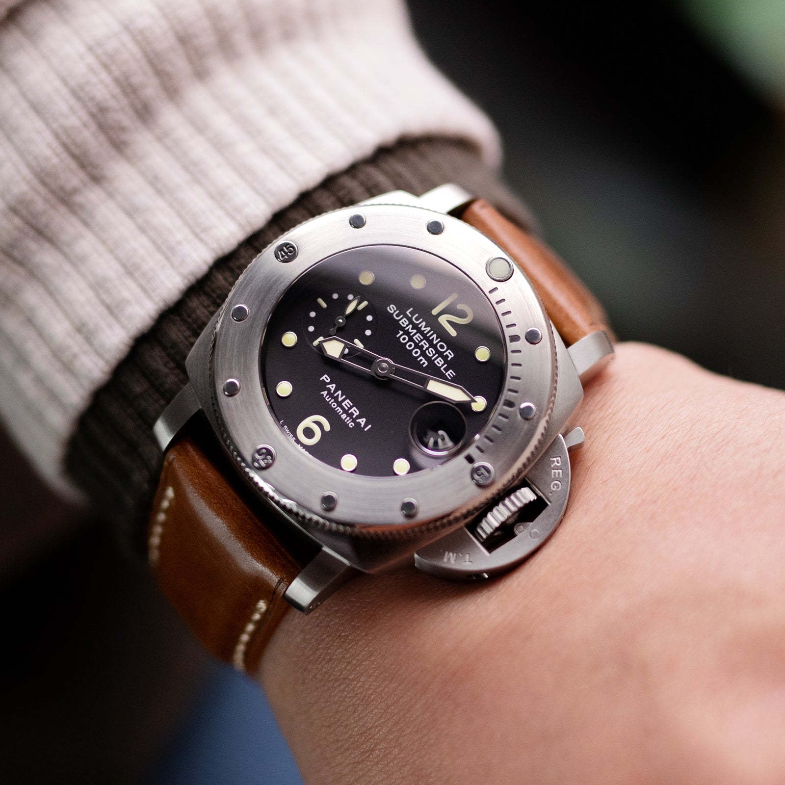 Pam Collection, Bourbon Horween Genuine Shell Cordovan Leather Watch Strap for Panerai, Beige Stitching Strapcode watch bands