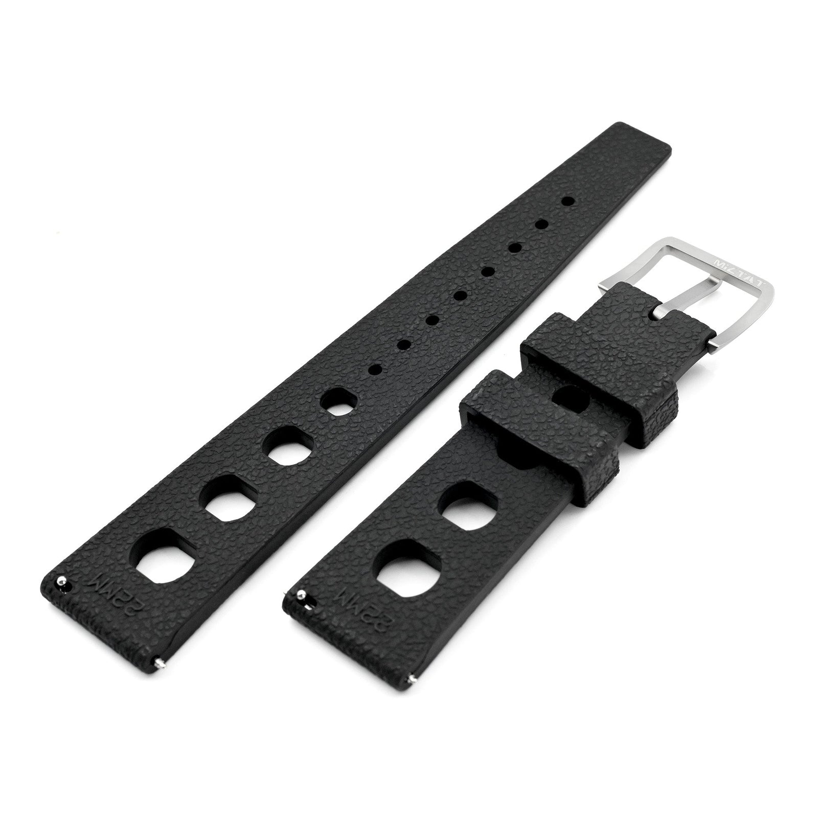 20mm or 22mm FKM36 Black Large Holes Rally FKM Quick Release Rubber watch band Strapcode watch bands