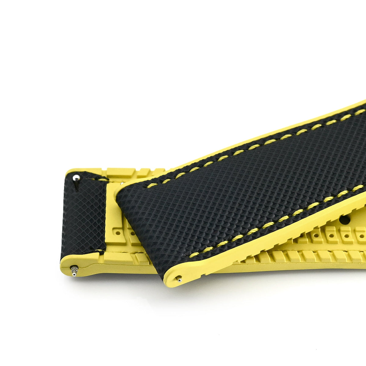 FKM38 Black on Yellow FKM Quick Release Rubber Watch Band, Brushed, 20mm or 22mm Strapcode watch bands