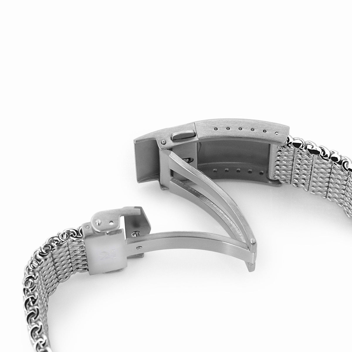 20mm, 22mm Solid End Massy Mesh Band Stainless Steel Watch Bracelet, V-Clasp, Polished