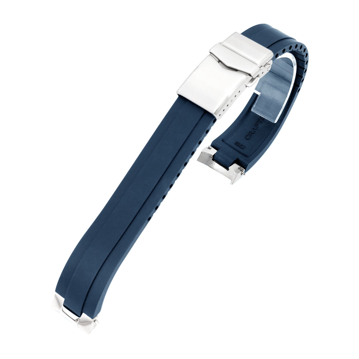 20mm Crafter Blue - MX03-117 Navy Blue FKM Rubber Strap With End Links compatible with Seiko Alpinist SARB017 Strapcode watch bands