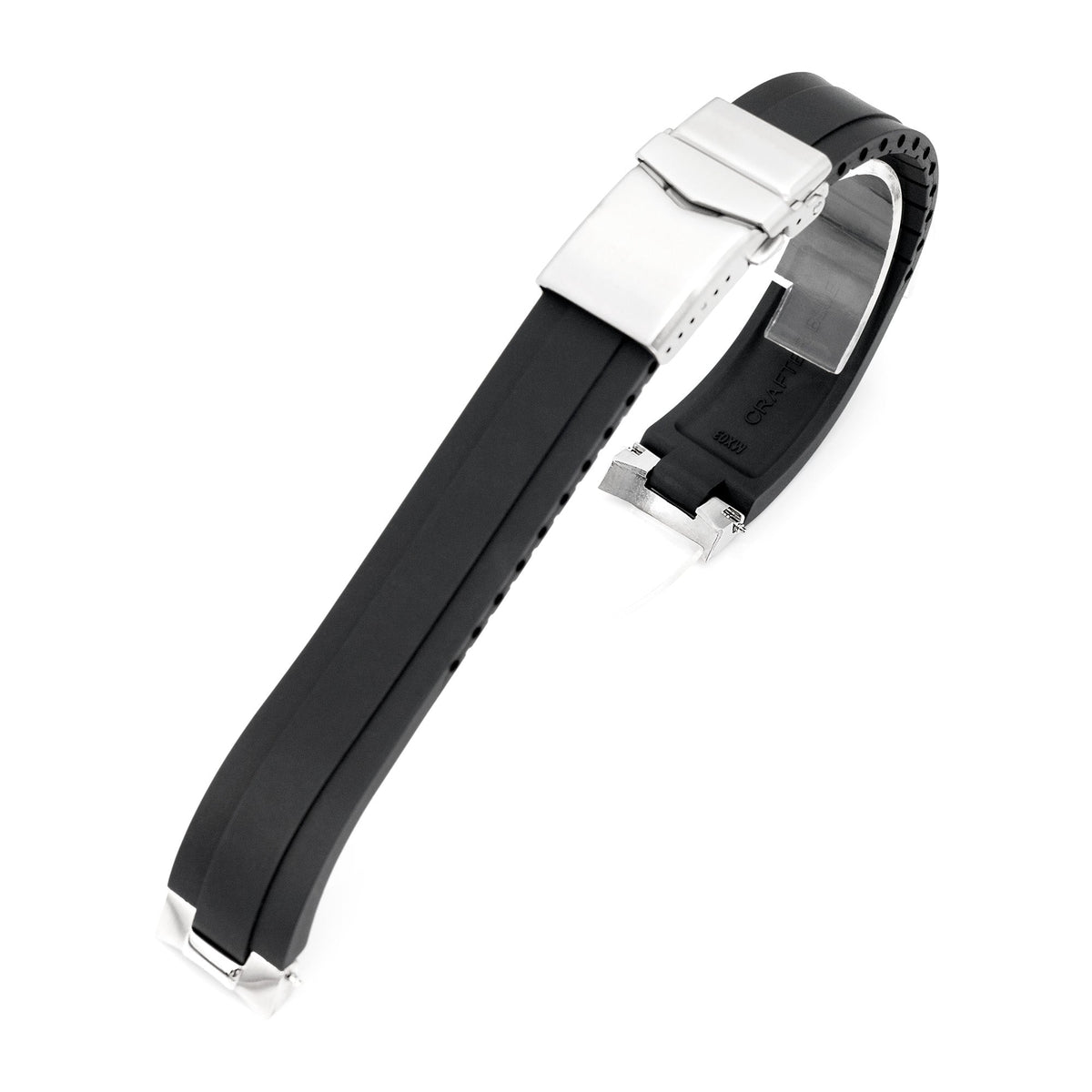 20mm Crafter Blue - MX03-733 Black FKM Rubber Strap With End Links compatible with Hamilton Khaki Field 38mm Strapcode watch bands