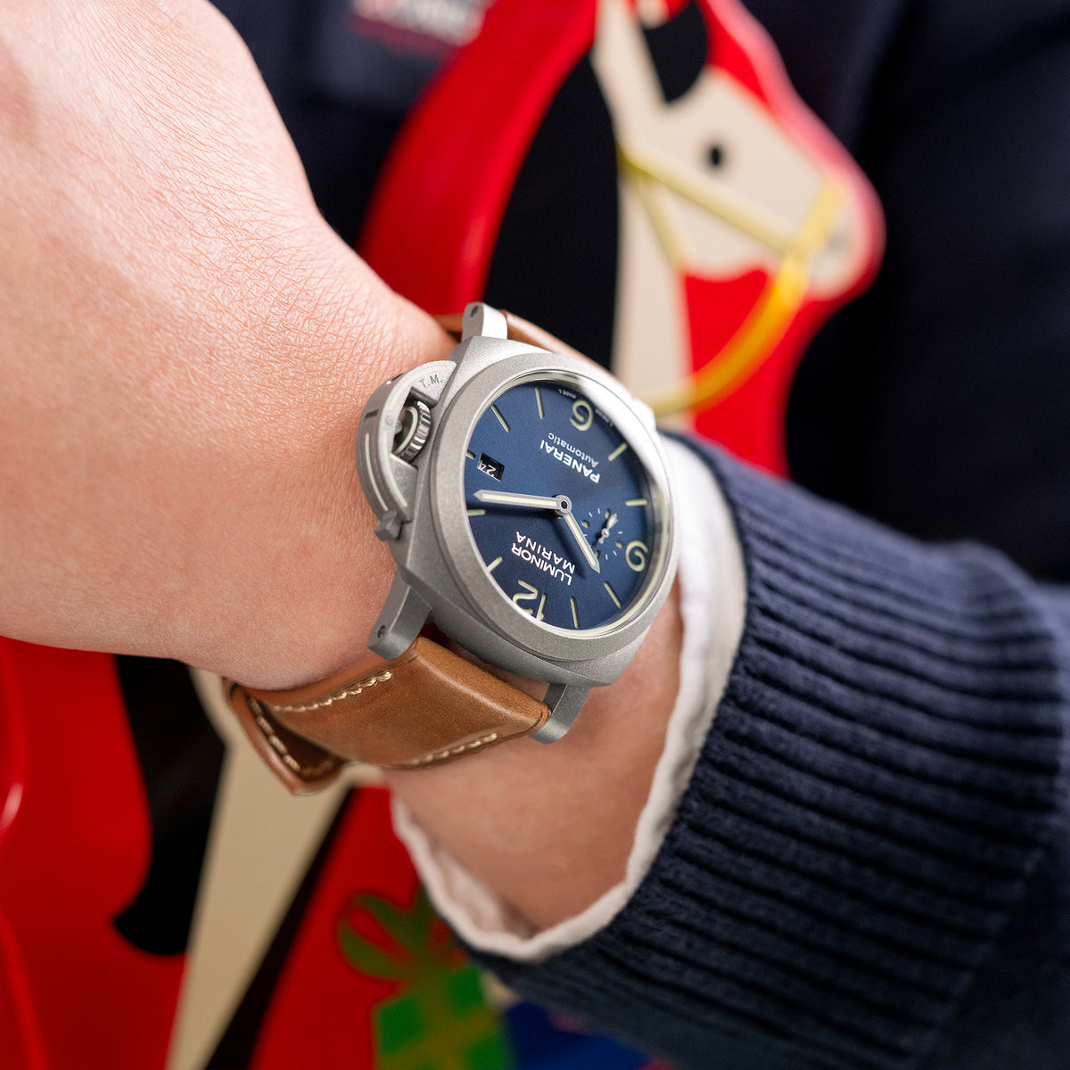 Pam Collection, Bourbon Horween Genuine Shell Cordovan Leather Watch Strap for Panerai, Beige Stitching