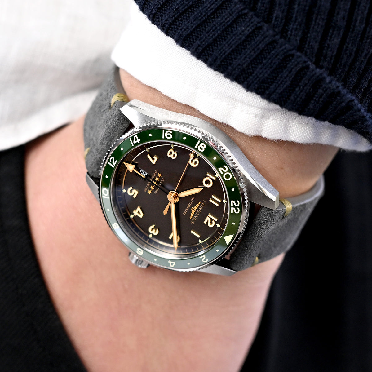 22mm Graues Schnellwechsel-Uhrenarmband aus italienischem Wildleder, Militärgrün St.