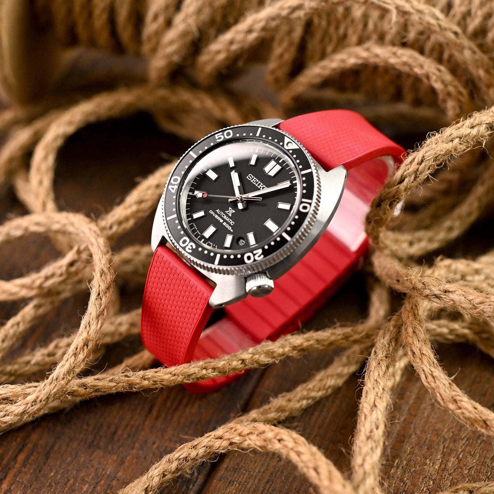 20mm FKM32 Red Rubber Quick Release Watch Band, Deployment Clasp