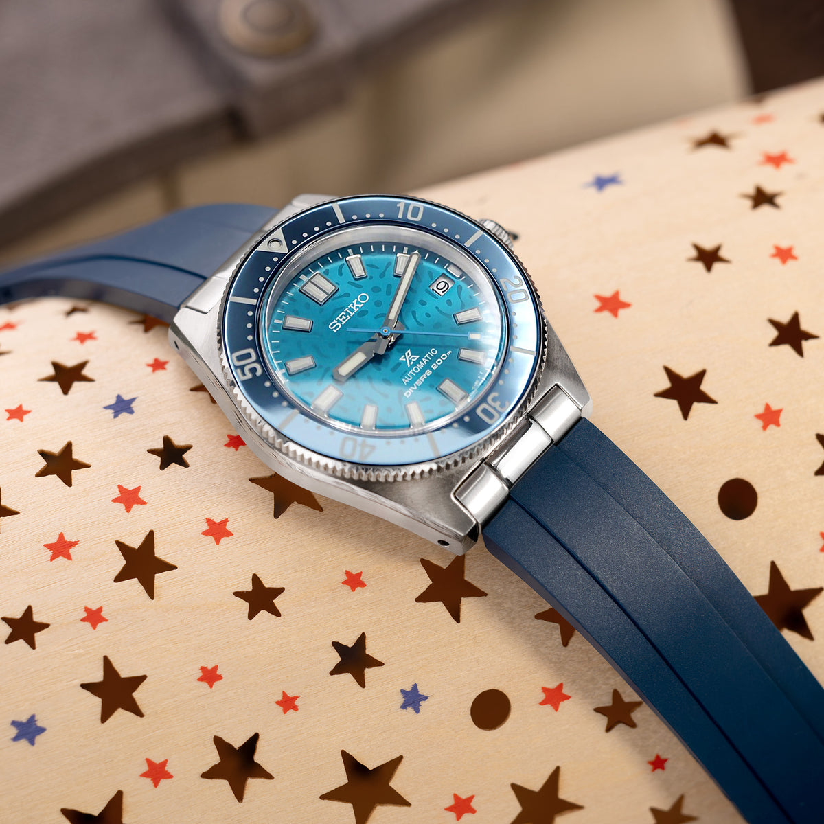 20mm Crafter Blue - MX03-143 Blue FKM Rubber Strap With End Links For Seiko 63MAS Diver 40.50mm SPB143 SPB145