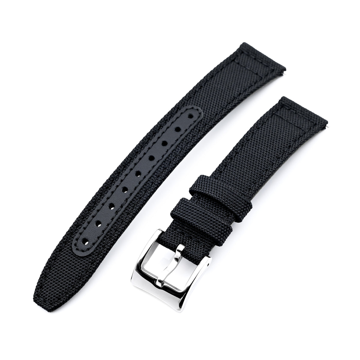 Q.R. 18mm Black Sailcloth Watch Band with leather lining Strapcode watch bands