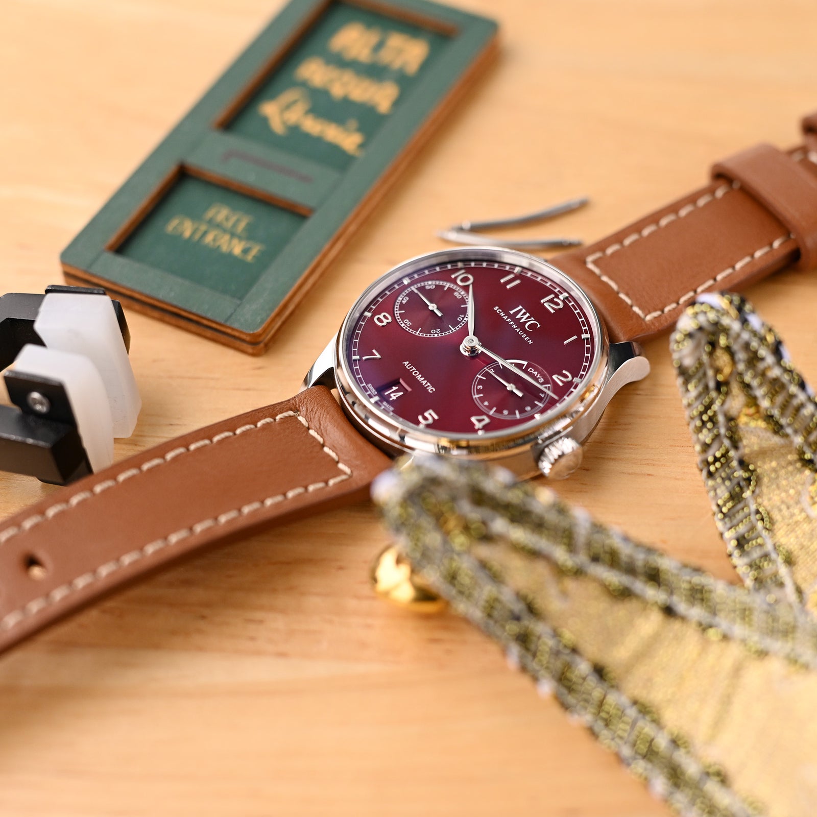 Pam Collection, Brown French Crafted Barenia Leather Watch Strap for Panerai, Beige Stitching