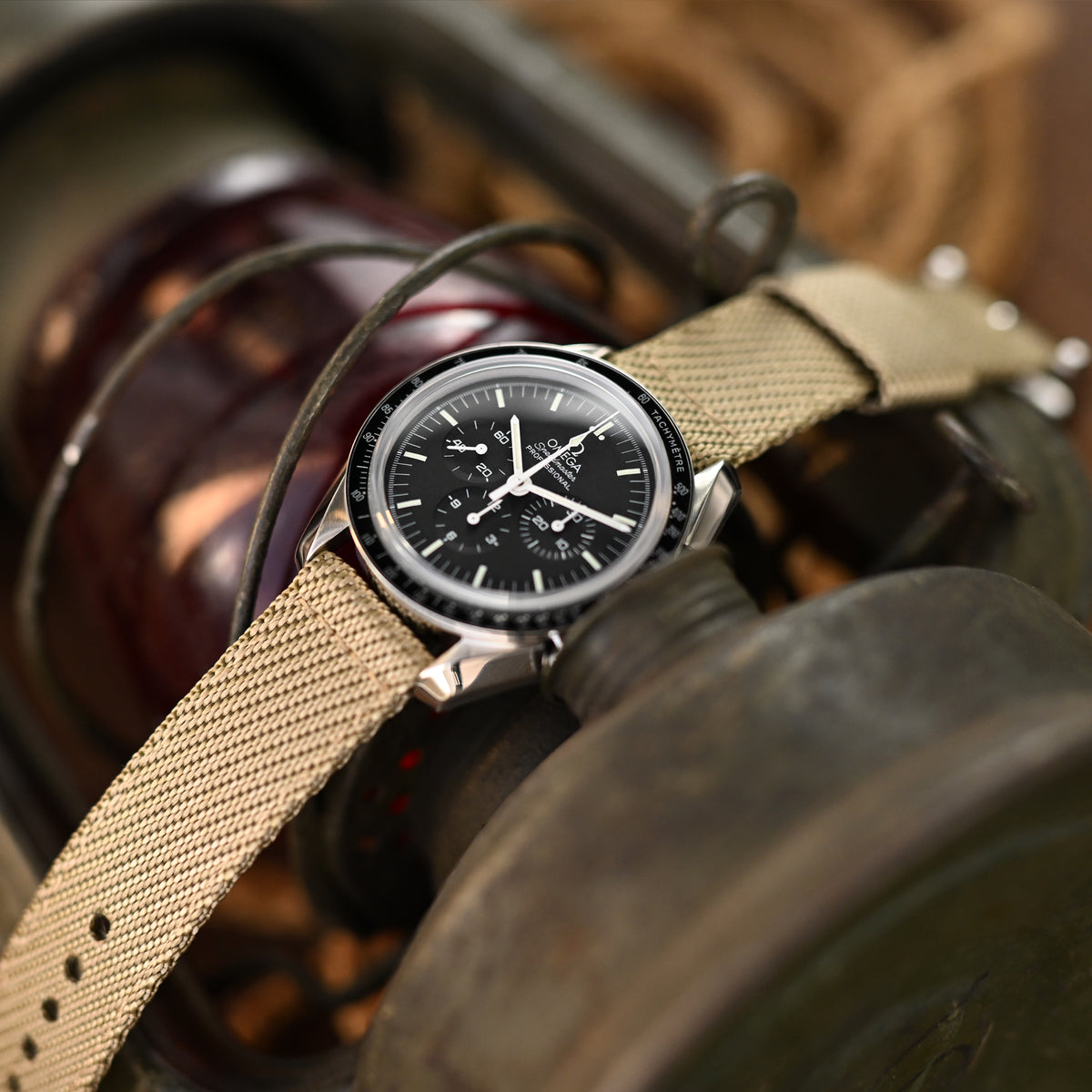 2-pcs Nylon Watch Band, Khaki, Quick Release, Polished Buckle