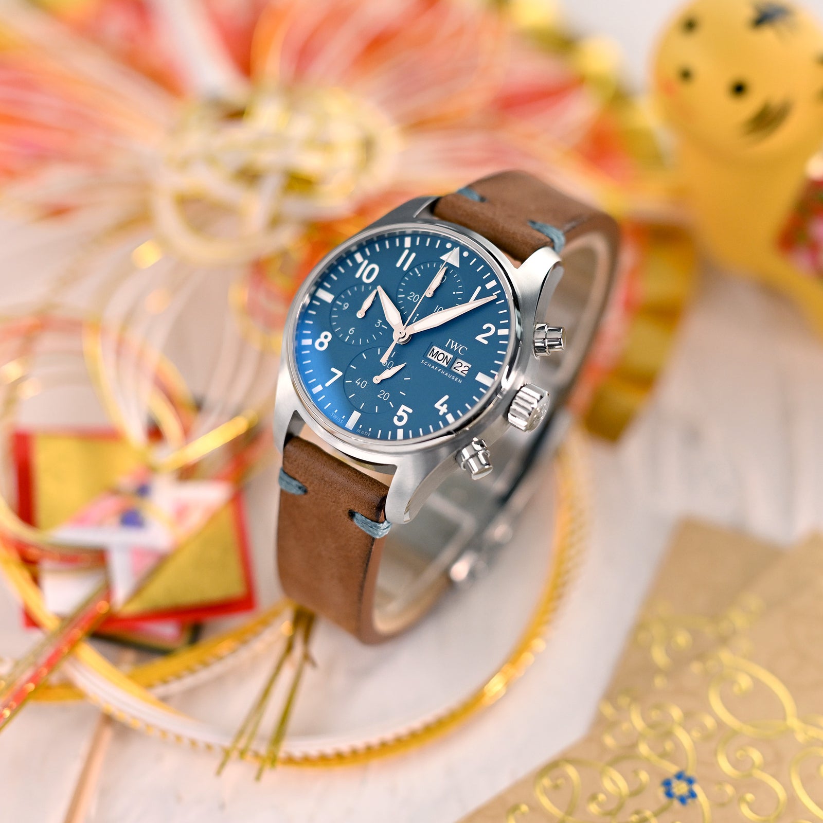 Q.R. 20mm Italian Handmade Brown Horse Leather Watch Band, One-piece V-clasp, Blue St. Strapcode Watch Bands