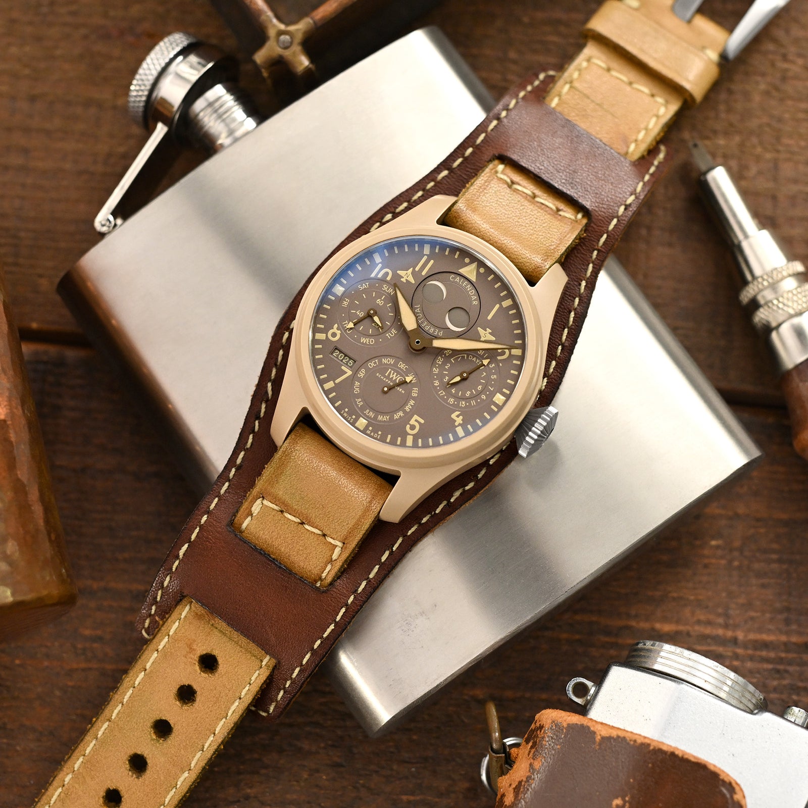 20mm Gunny X MT '74' Light Brown Handmade Quick Release Reversible Bund Leather Strap Strapcode Watch Bands