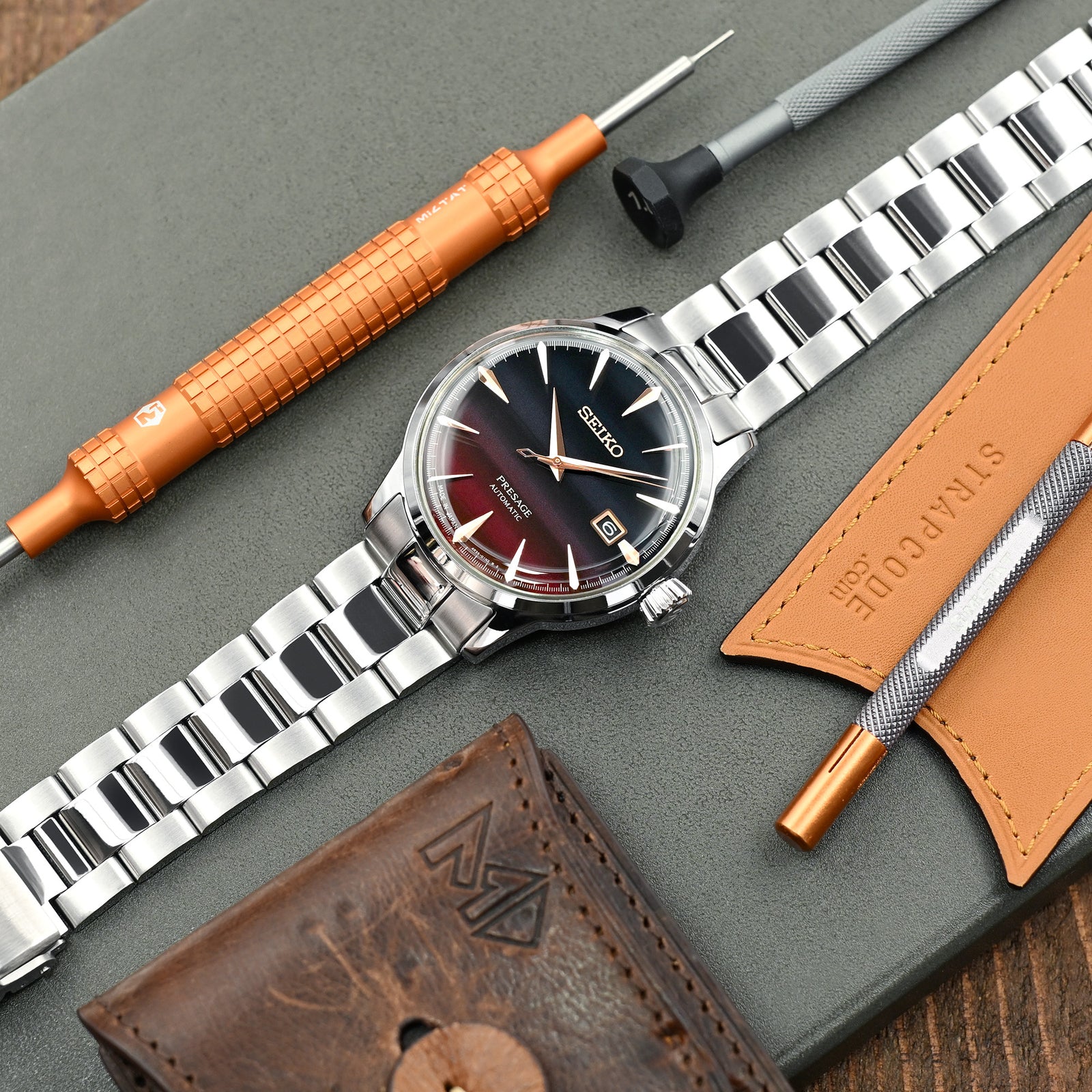 20mm Super-O Boyer Watch Band for Seiko Cocktail SRPB41 SSA345 SSA341, Stainless Steel - Brushed with Polished Center, V Diver Clasp