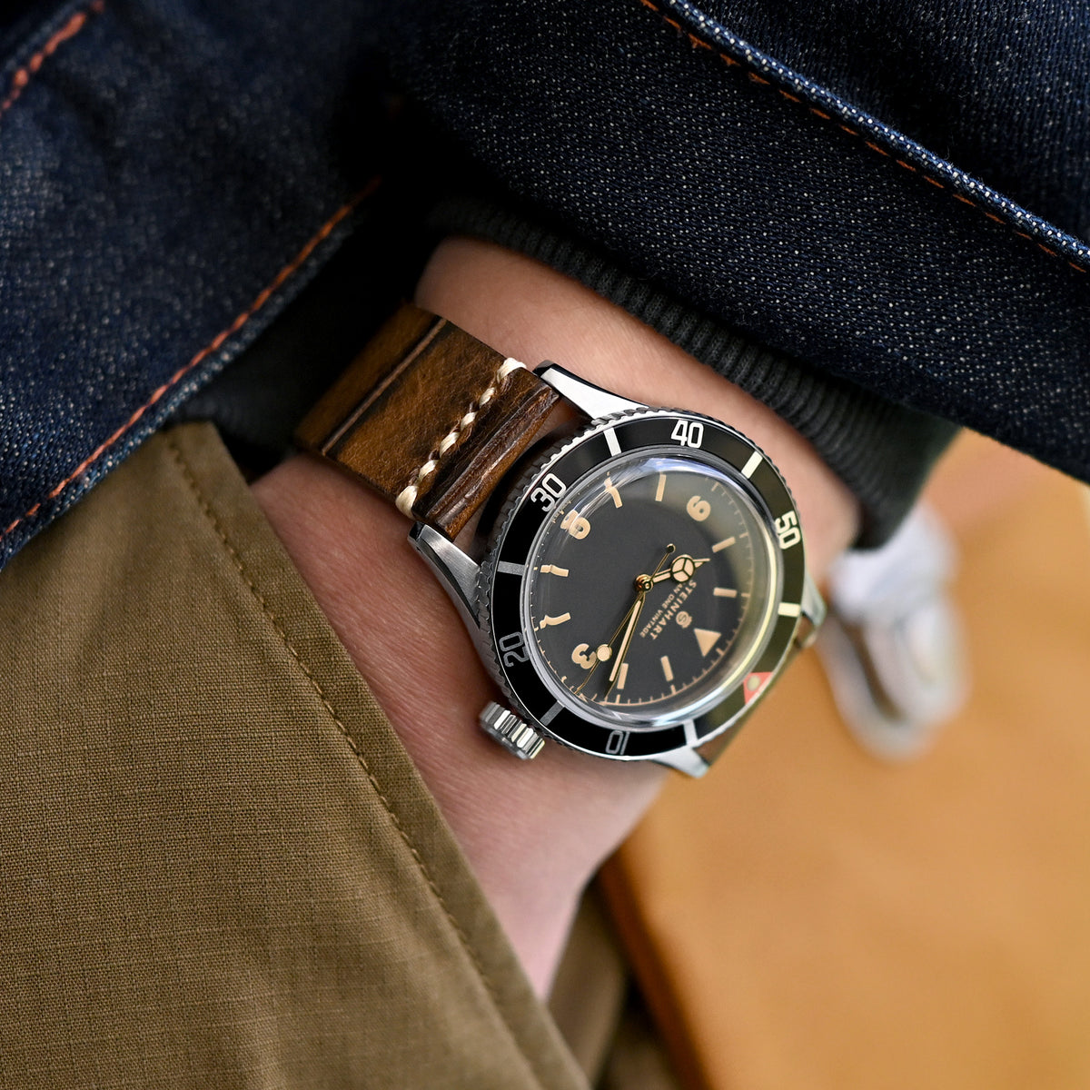 Steinhart Ocean One Vintage Diver Watch Croco Calf leather watch strap by Strapcode