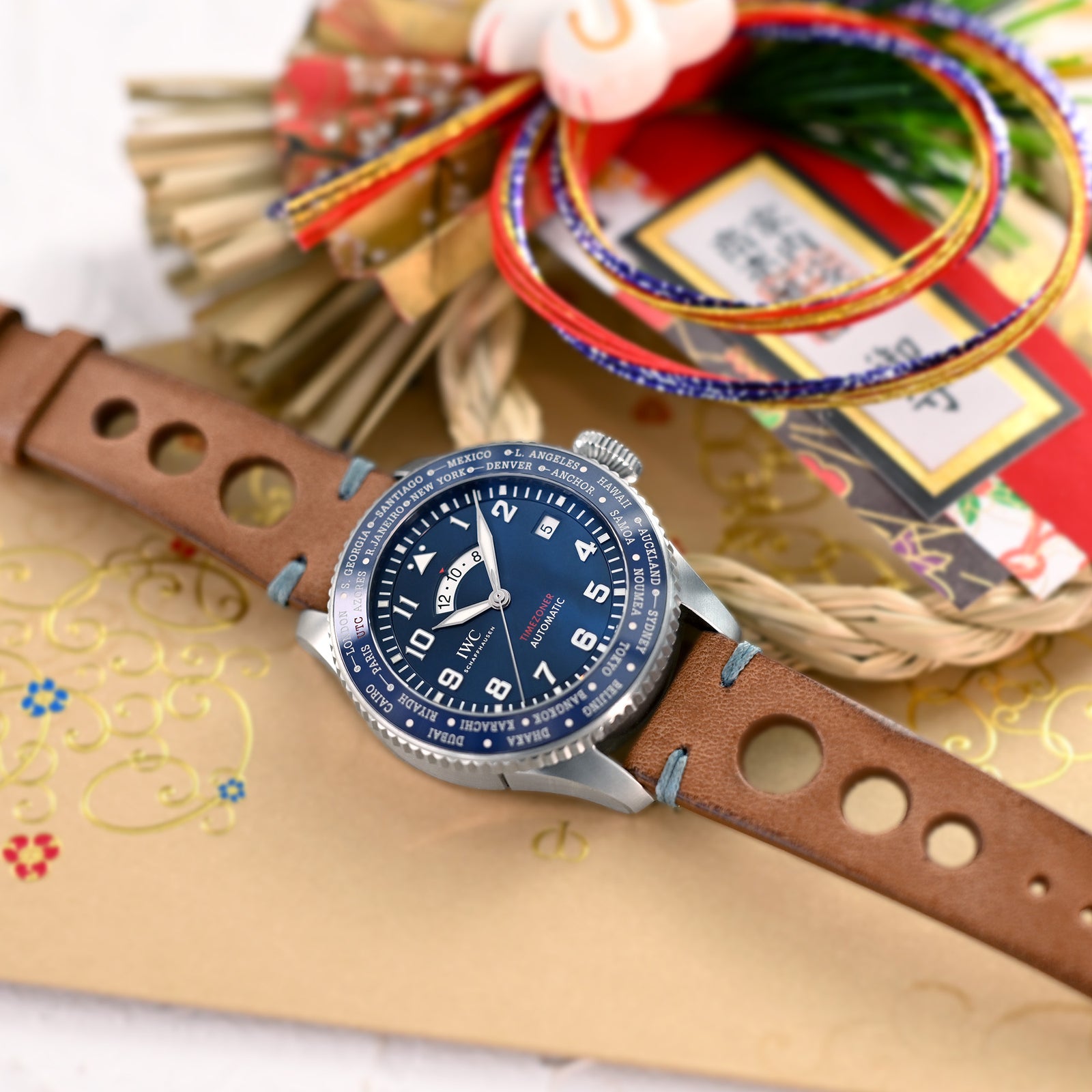 Q.R. 22mm Brown Leather Italian Handmade Racer Watch Band, Blue St. Strapcode Watch Bands