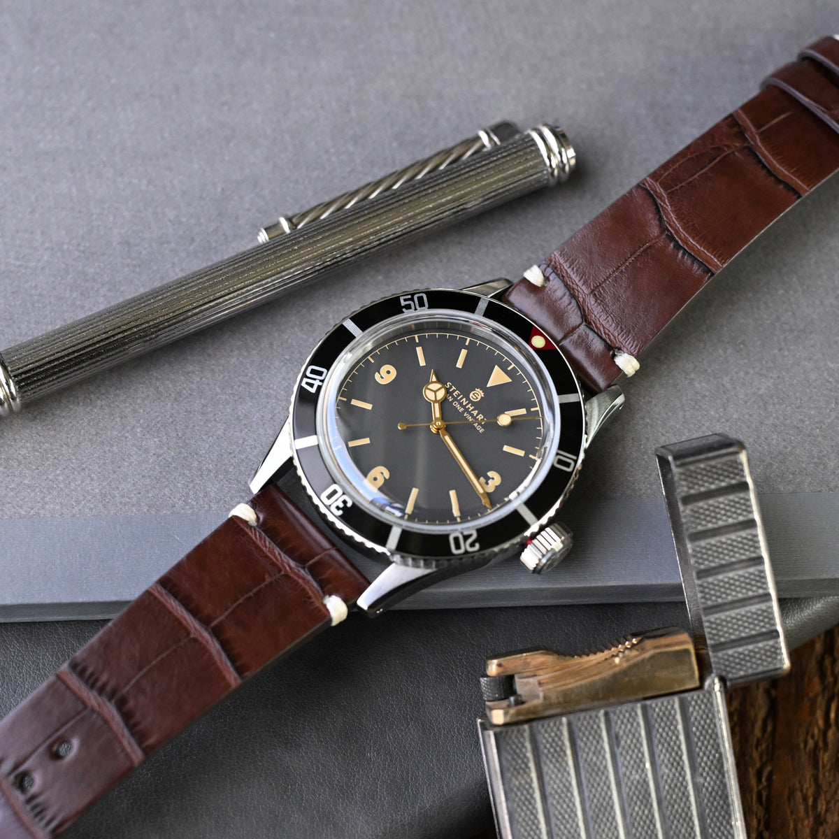 Steinhart Ocean One Vintage Diver Watch American Alligator leather watch strap by Strapcode
