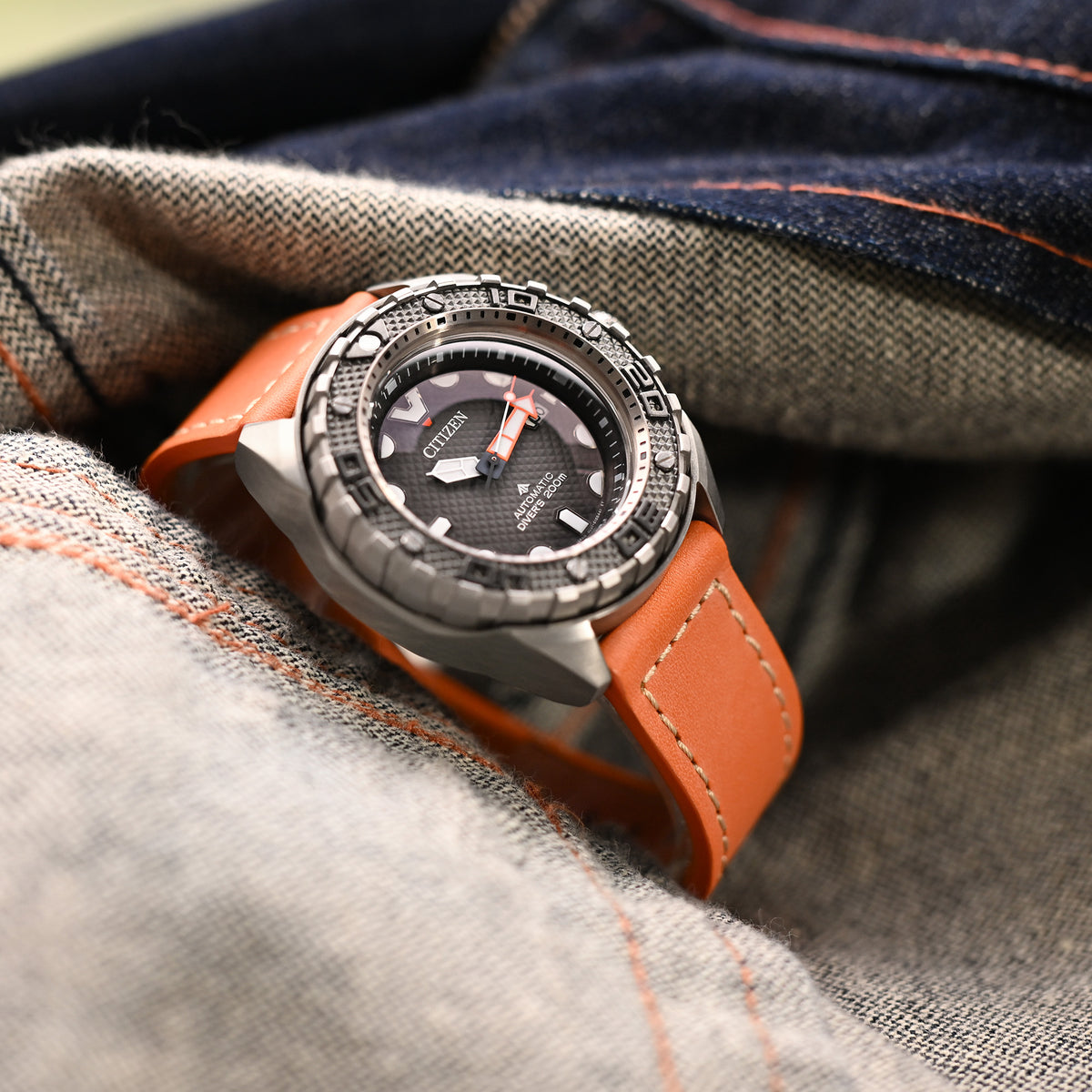 Pam Collection, Orange French Crafted Barenia Leather Watch Strap for Panerai, Beige Stitching