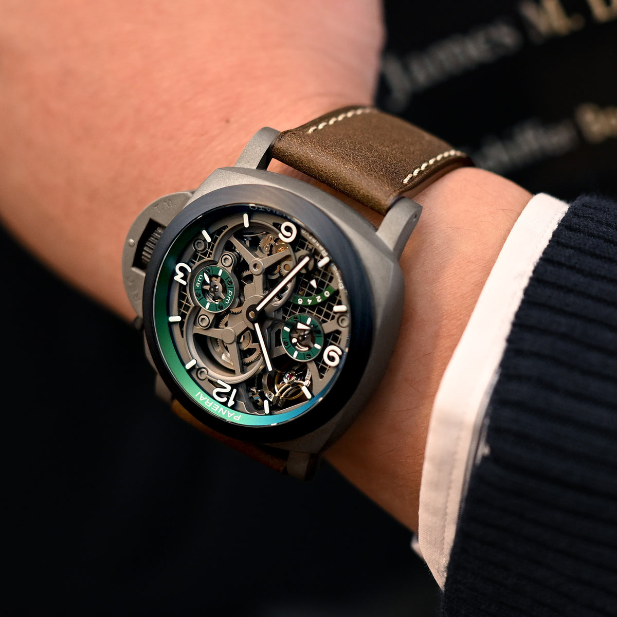 Dark Brown Italian Leather Strap with Beige Stitching for Panerai