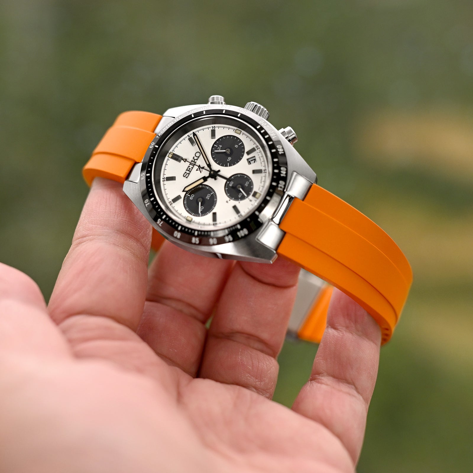 20mm Crafter Blue - MX03-813 Orange FKM Rubber Strap With End Links For Seiko Speedtimer SSC813
