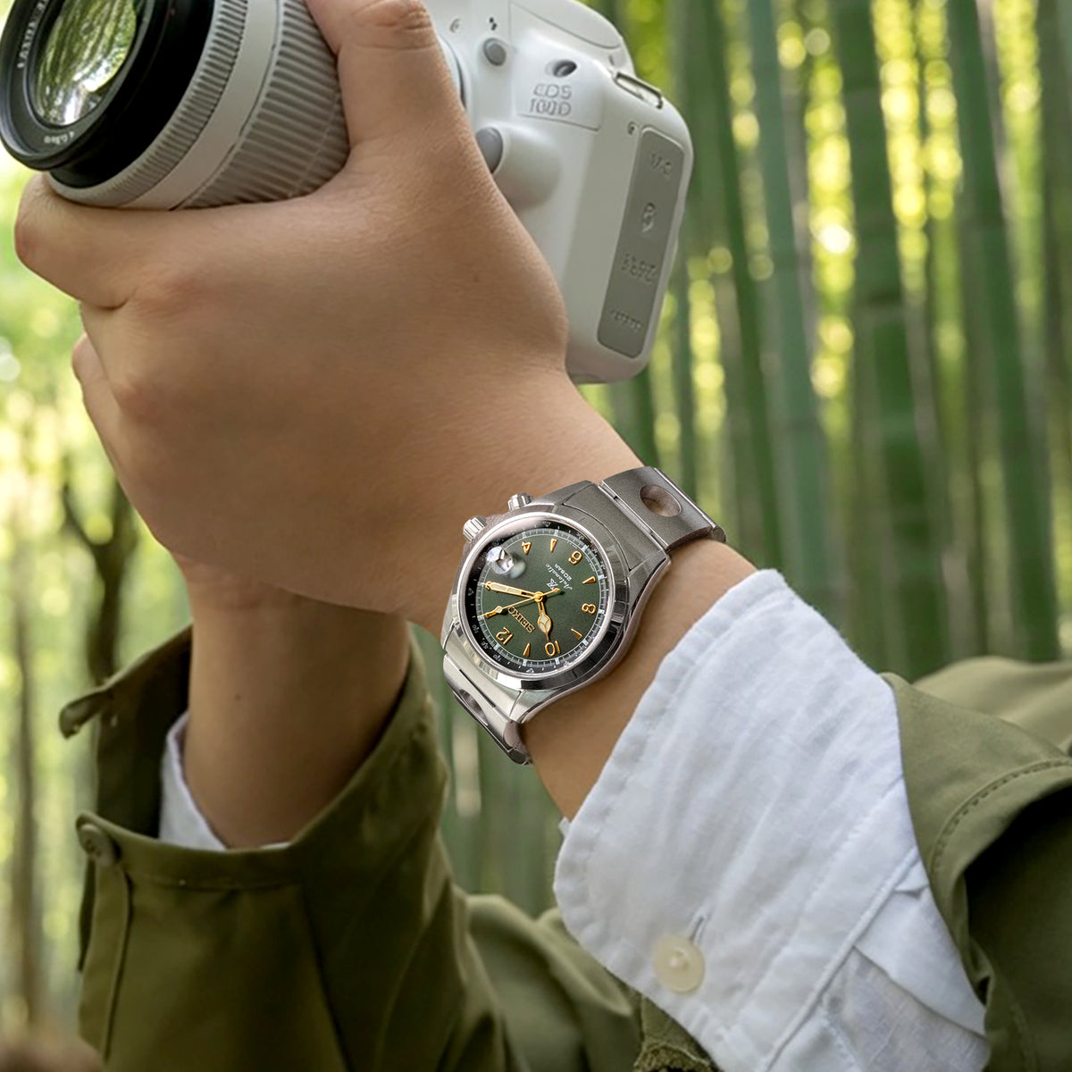 20mm Rollball II Watch Band for Seiko Alpinist SARB017 SPB155 SBEJ005 (compatible with Hamilton Khaki H70455733), Stainless Steel - Brushed, Baton Diver Clasp