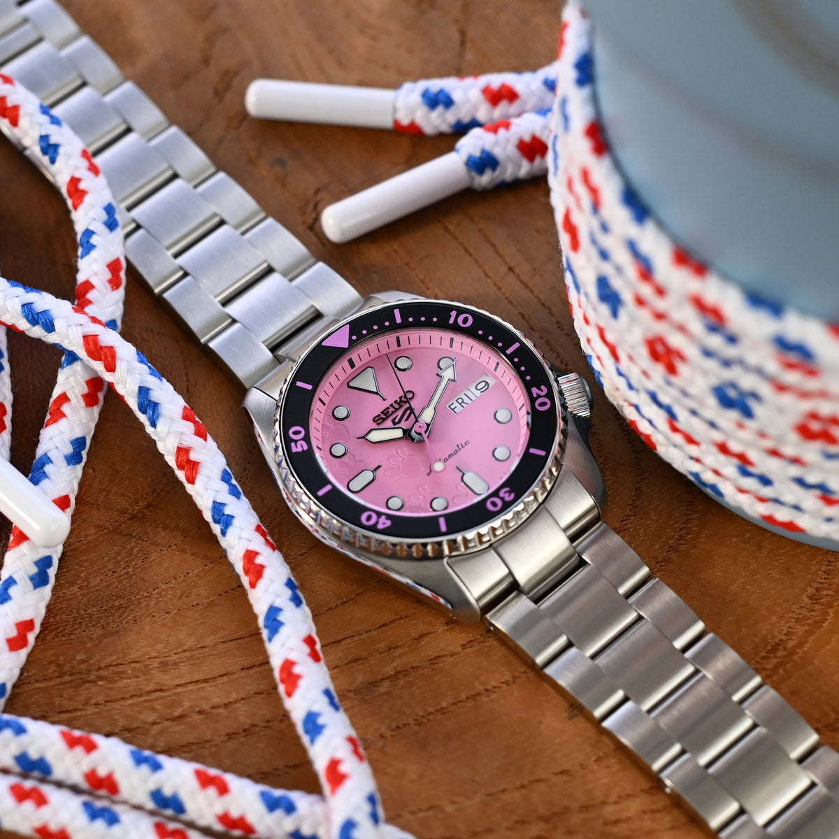 20mm Super-O Boyer Watch Band for Seiko 5 Sports 38mm SRPK29 SRPK31 SRPK33, Stainless Steel - Brushed, V Diver Clasp