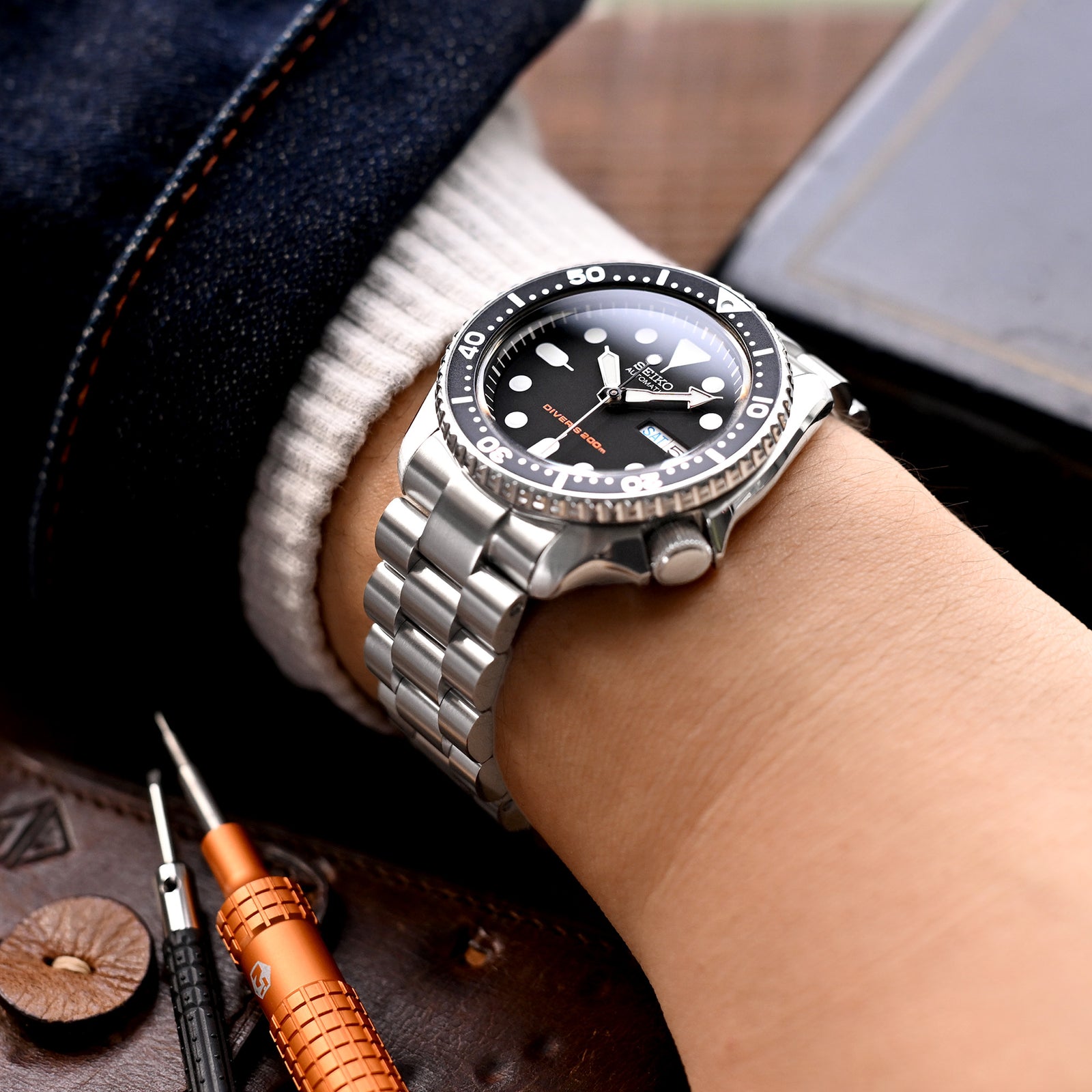 22mm Endmill watch band for SEIKO Diver SKX007, Brushed Solid Stainless Steel Strapcode Watch Bands