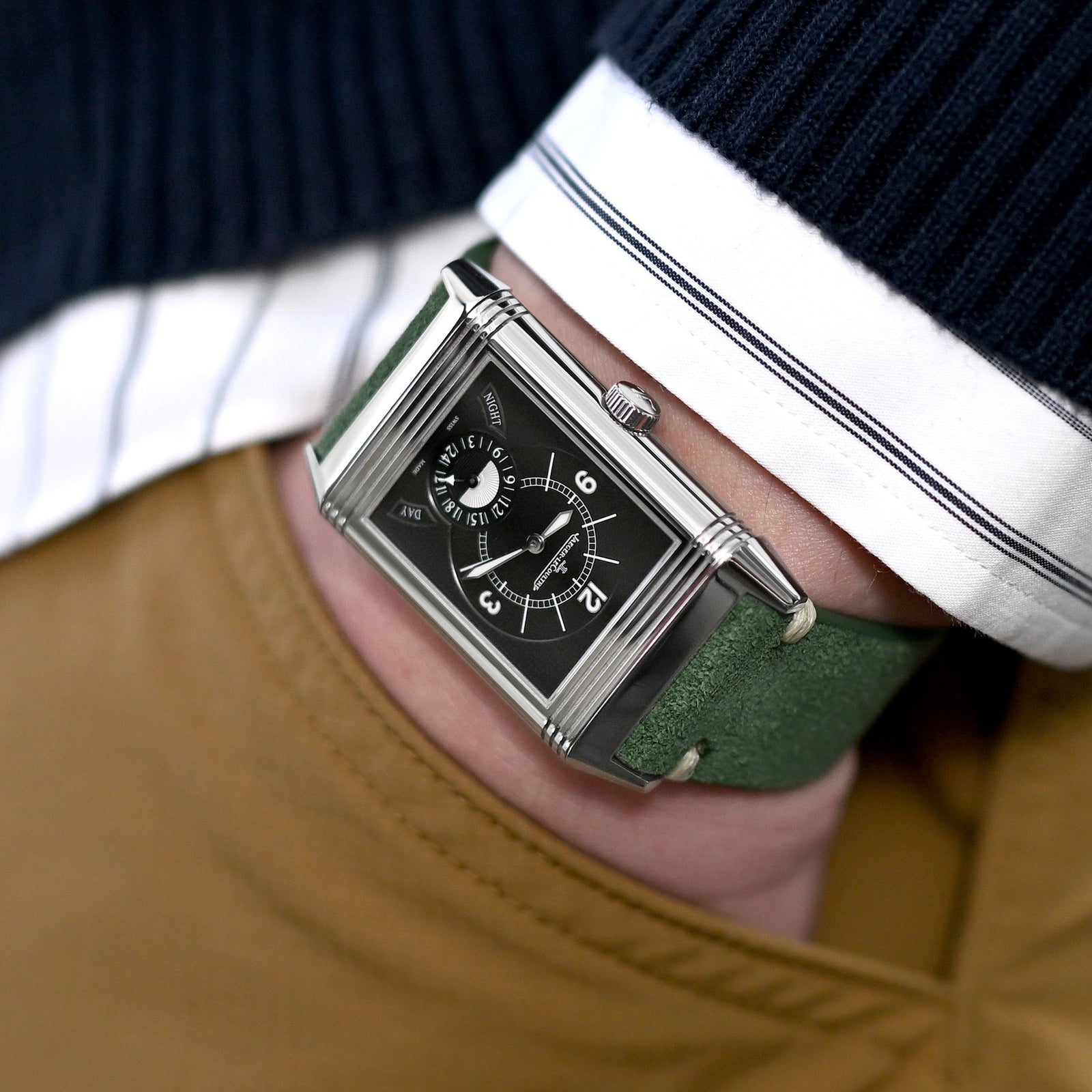 20mm or 22mm MiLTAT Green Genuine Leather One-piece Suede Quick Release Watch Strap V-Clasp Strapcode Watch Bands