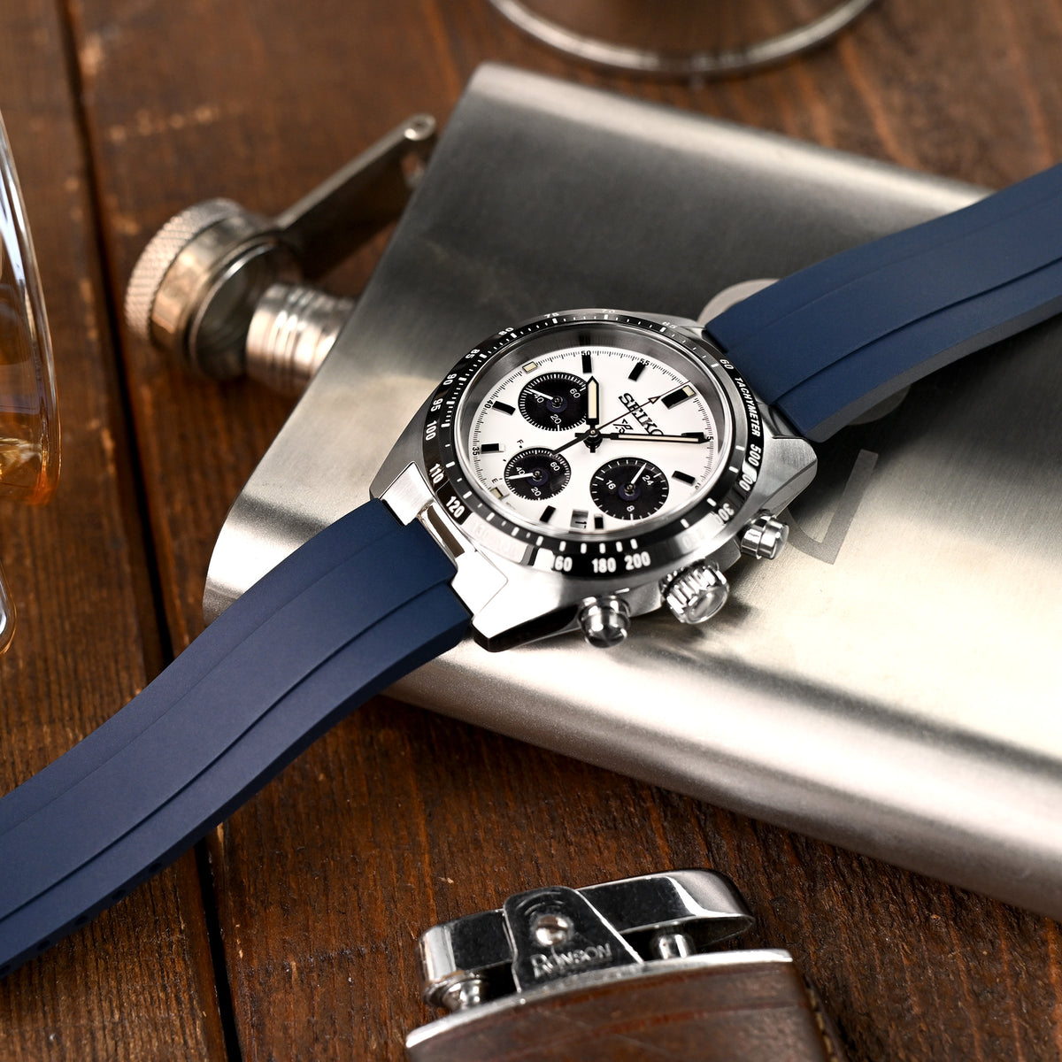 Bracelet en caoutchouc FKM bleu 20mm Crafter Blue - MX03-813 avec maillons d’extrémité pour Seiko Speedtimer SSC813