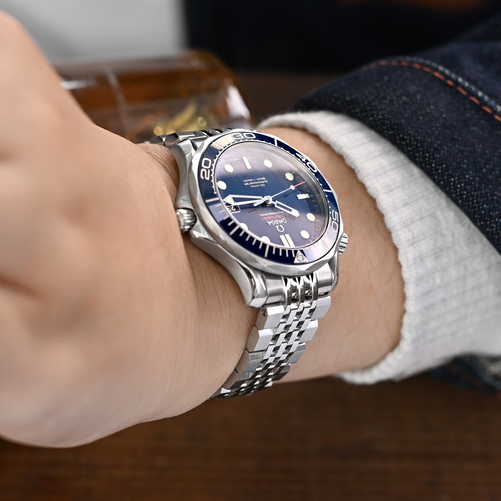 20mm Asteroid Watch Band for Omega Seamaster 41mm, 316L Stainless Steel Brushed and Polished V-Clasp