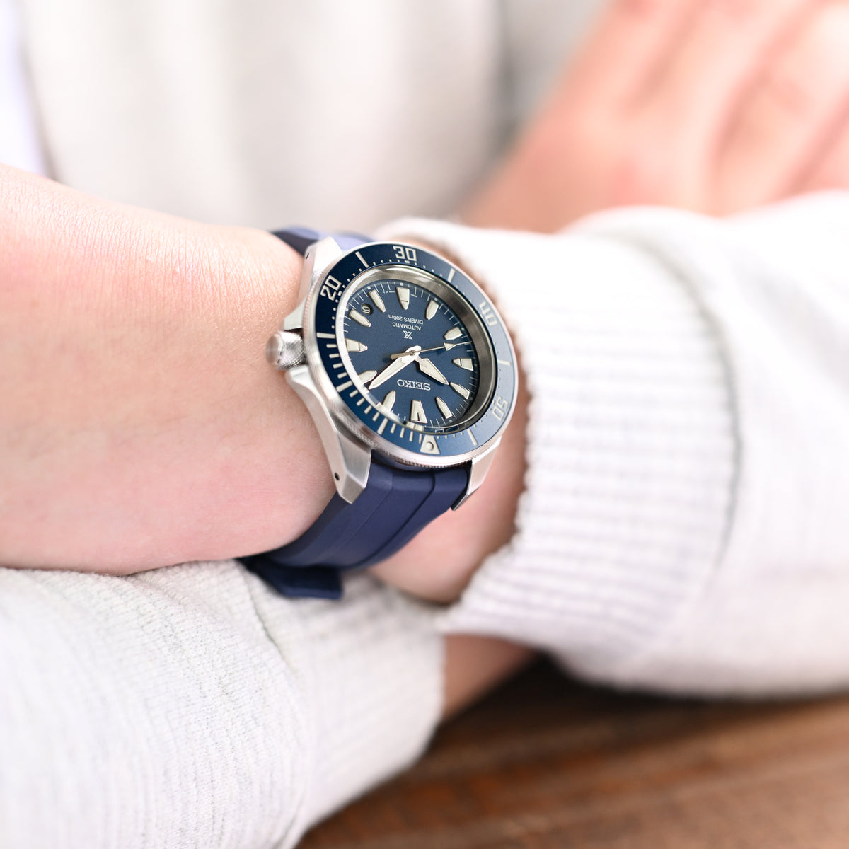 20mm Navy Blue Wheels Curved End FKM Rubber Strap