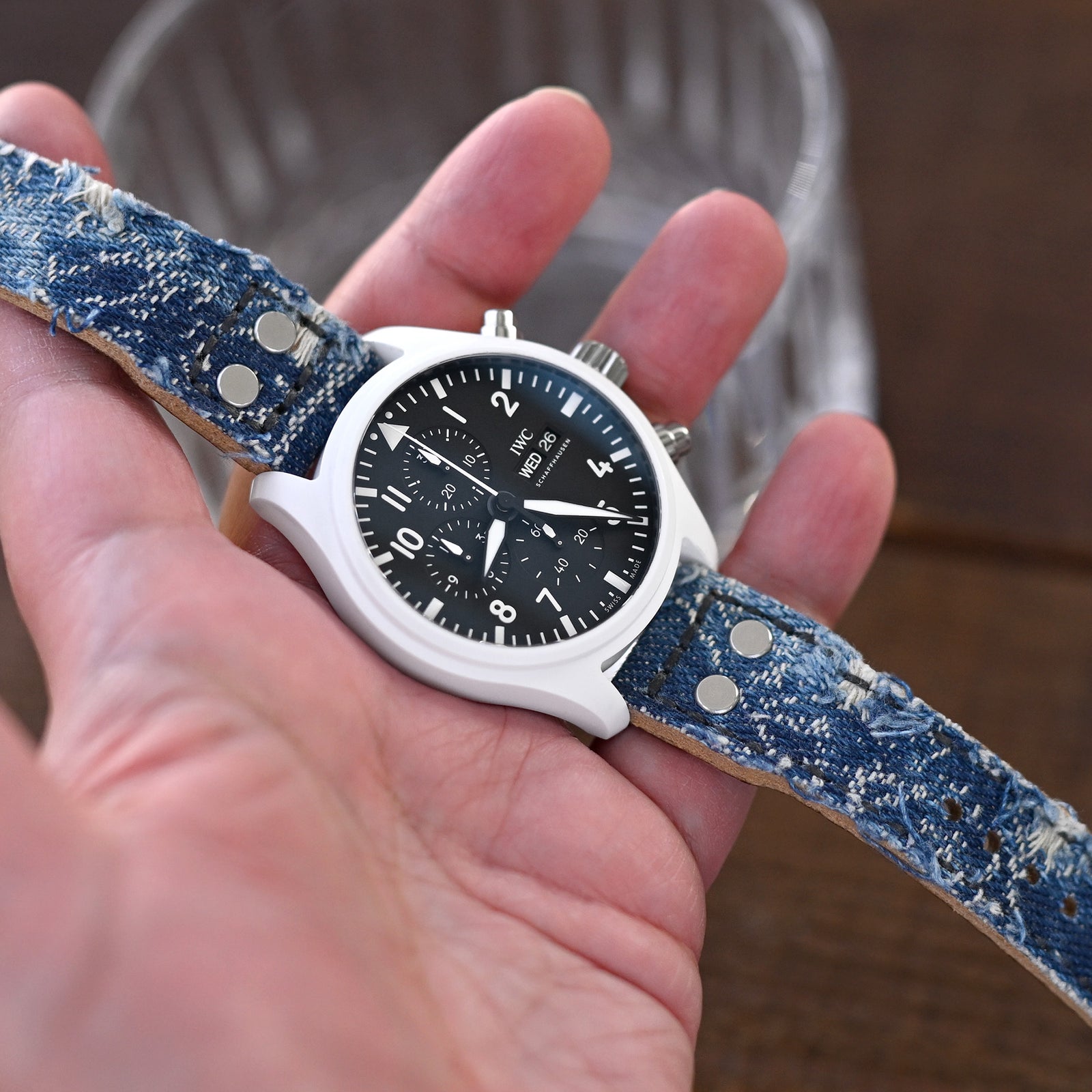 21mm 22mm MiLTAT Heavy Distressed Blue Denim Watch Strap Rivet Military strap Strapcode Watch Bands