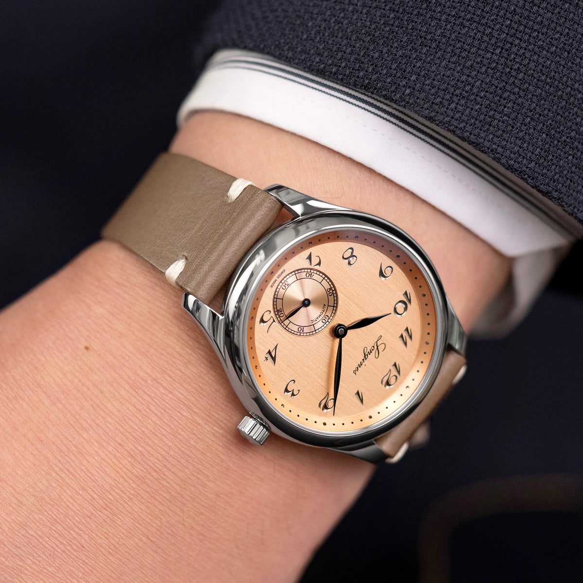 20mm Taupe Buttero Italienisches Kalbsleder Uhrenarmband | Doppelnaht Schnellwechsel | 20mm