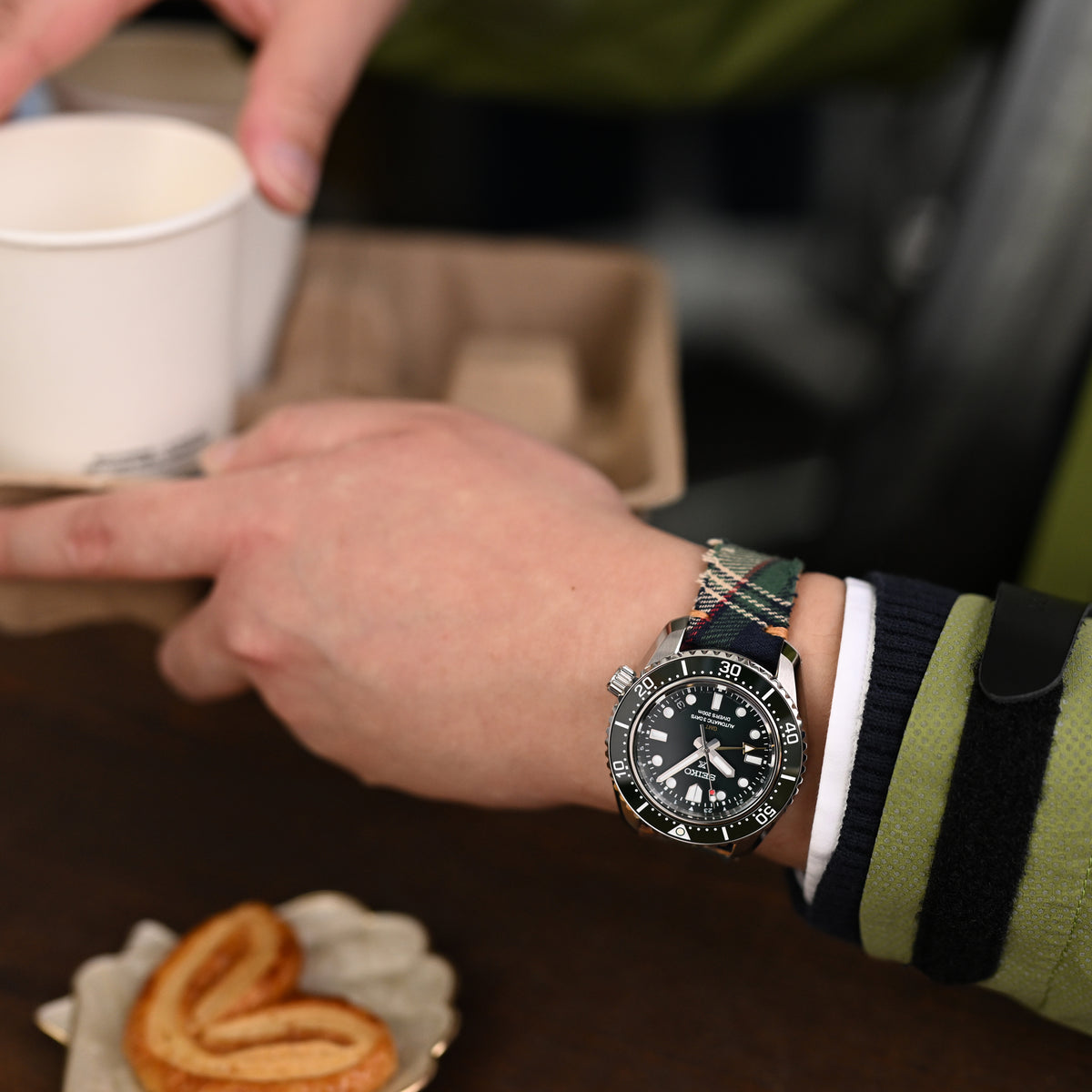 20mm MiLTAT Dundee Tartan Pattern Watch Strap, Brown Stitching