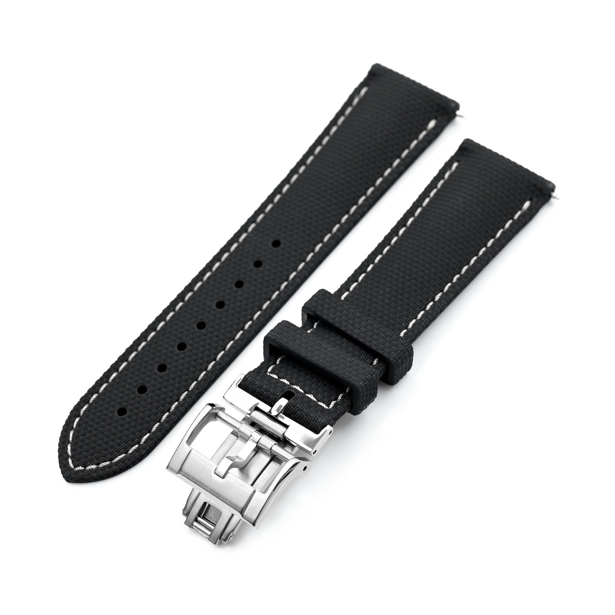 FKM39 Black Deployment FKM Rubber Watch Band Beige Stitch, 18mm to 23mm Strapcode watch bands