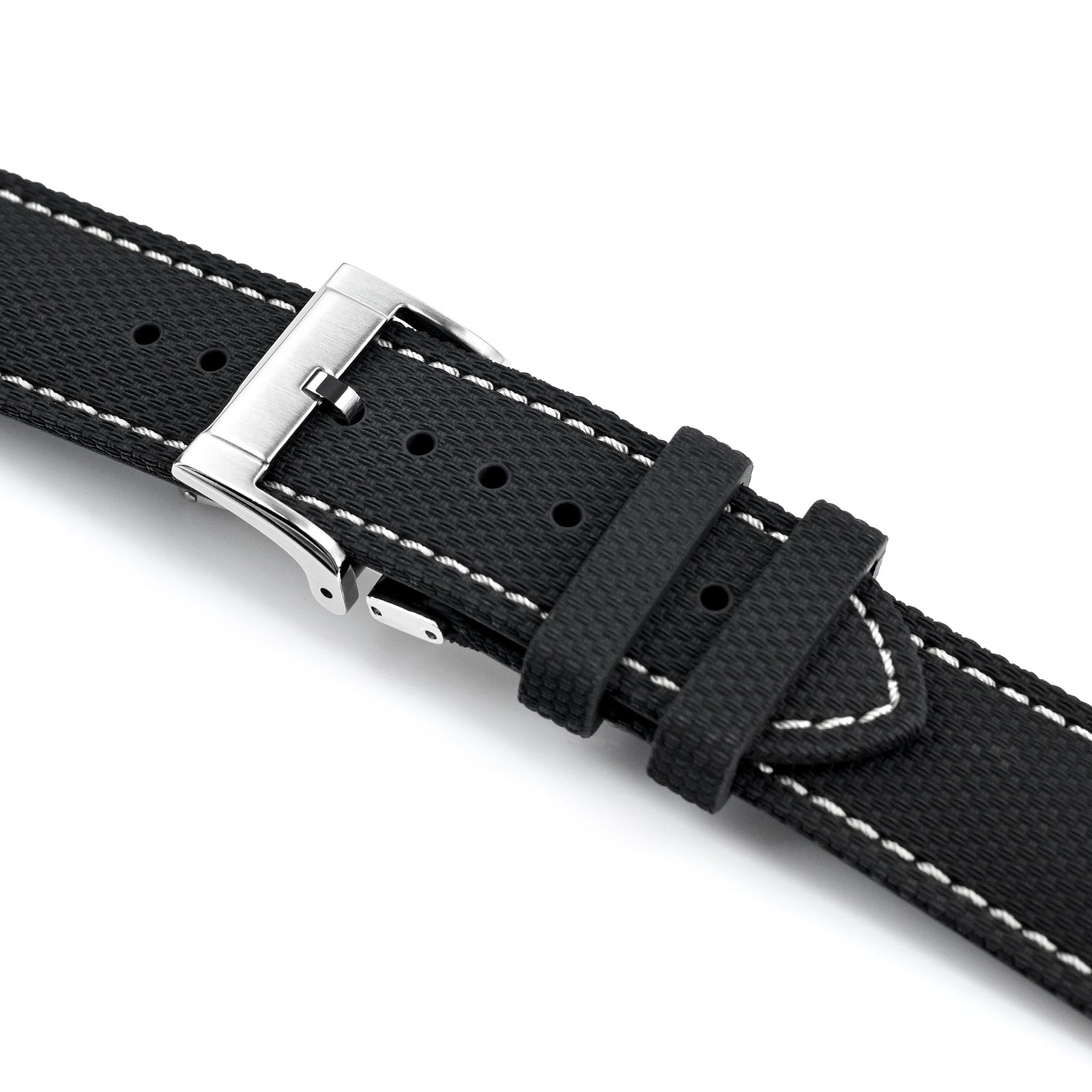 FKM39 Black Deployment FKM Rubber Watch Band Beige Stitch, 18mm to 23mm Strapcode watch bands