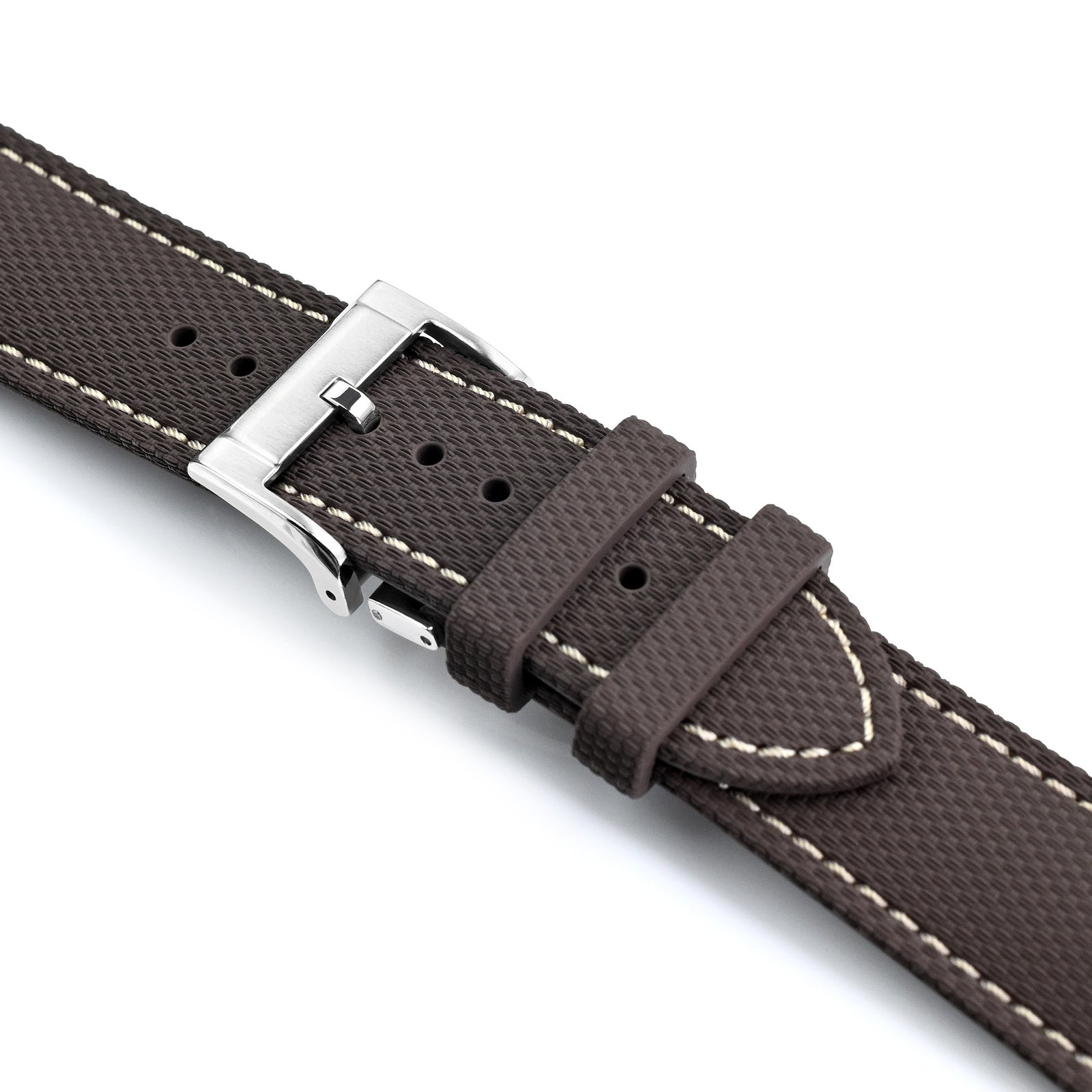 FKM39 Brown Deployment FKM Rubber Watch Band Beige Stitch, 20mm or 23mmStrapcode watch bands