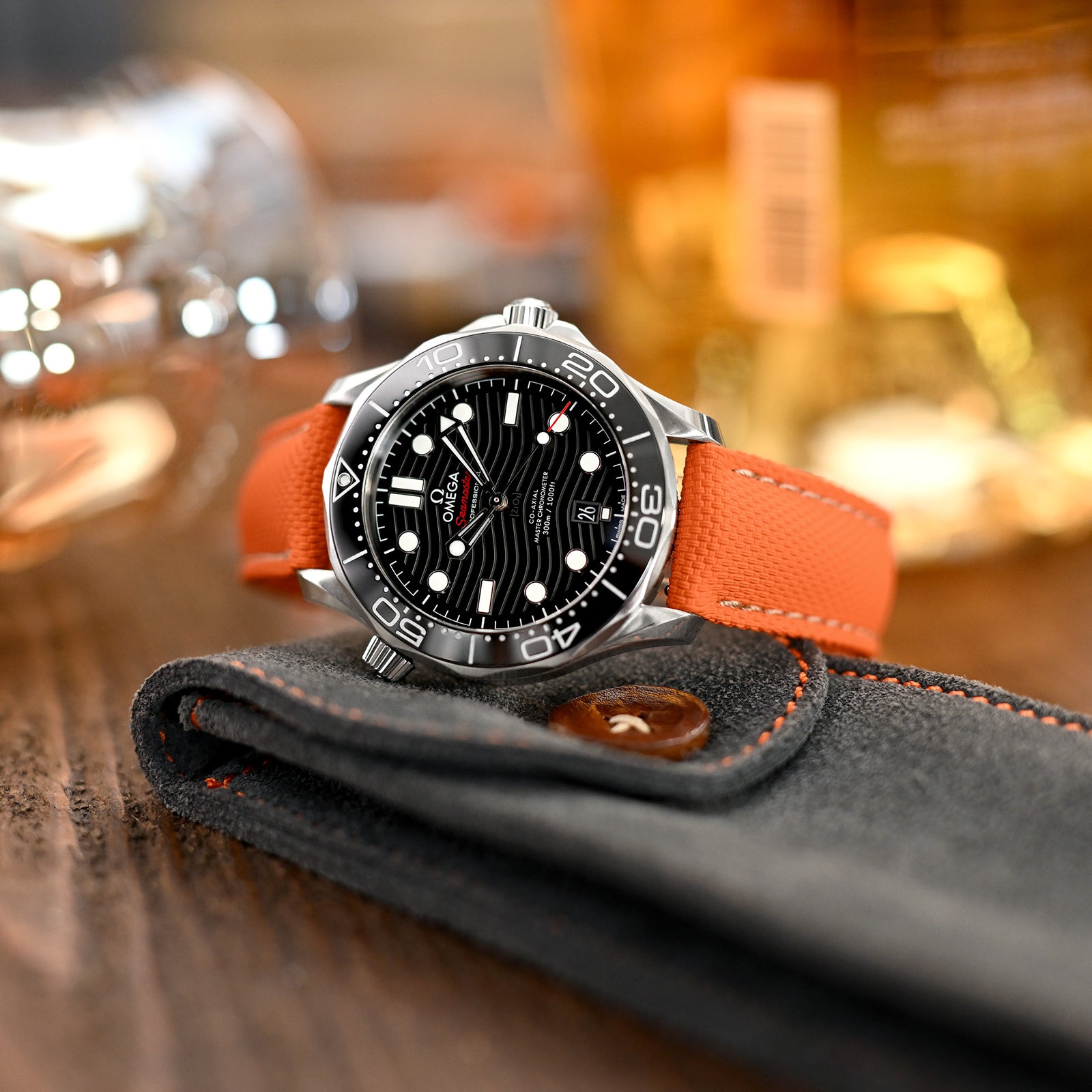 FKM39 Orange Deployment FKM Rubber Watch Band Beige Stitch, 20mm or 23mmStrapcode watch bands