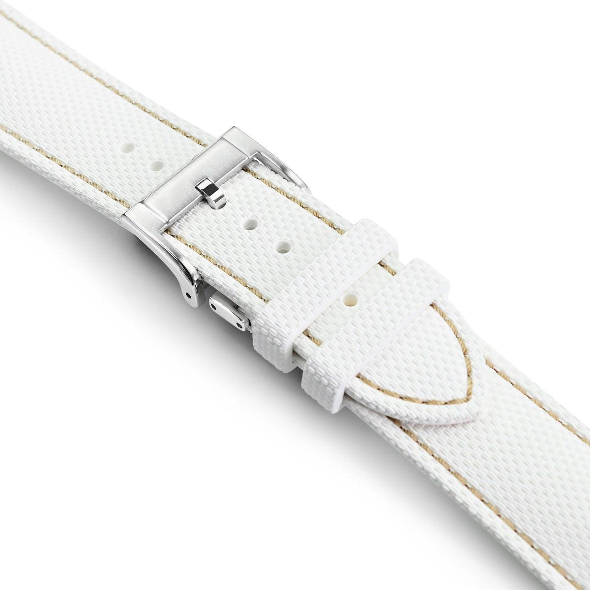 FKM39 White Deployment FKM Rubber Watch Band Beige Stitch, 18-23mmStrapcode watch bands