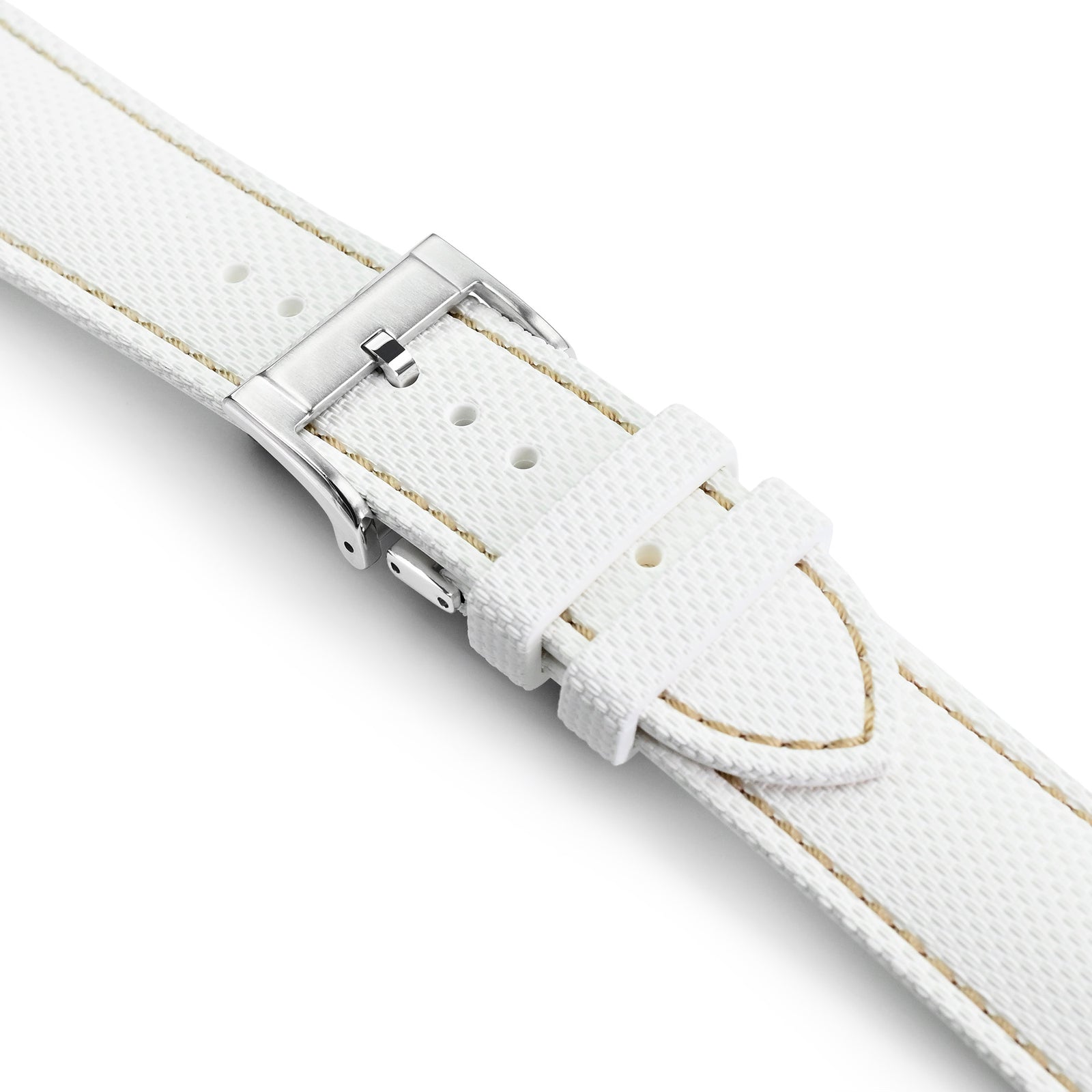 FKM39 White Deployment FKM Rubber Watch Band Beige Stitch, 18-23mmStrapcode watch bands