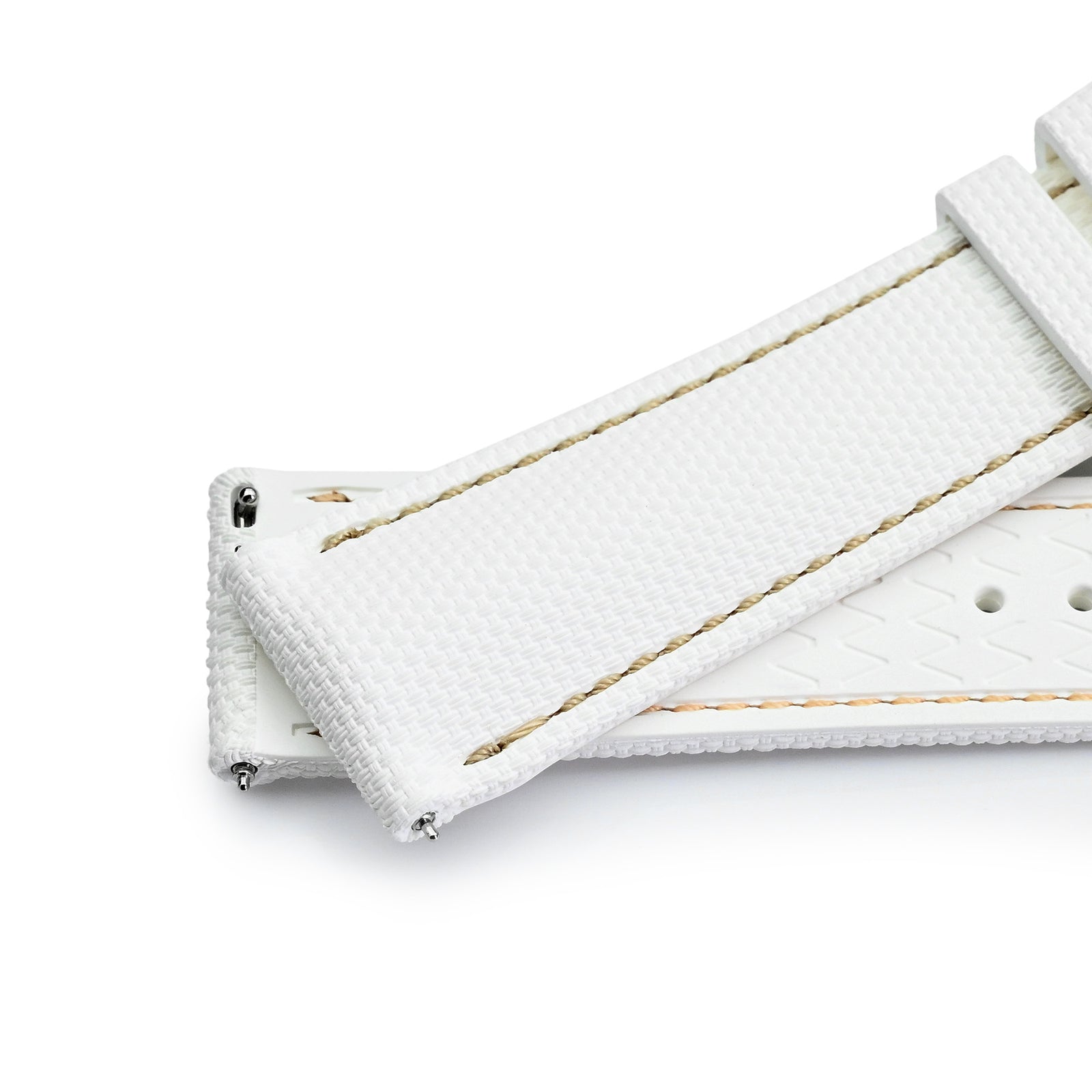 FKM39 White Deployment FKM Rubber Watch Band Beige Stitch, 18-23mmStrapcode watch bands