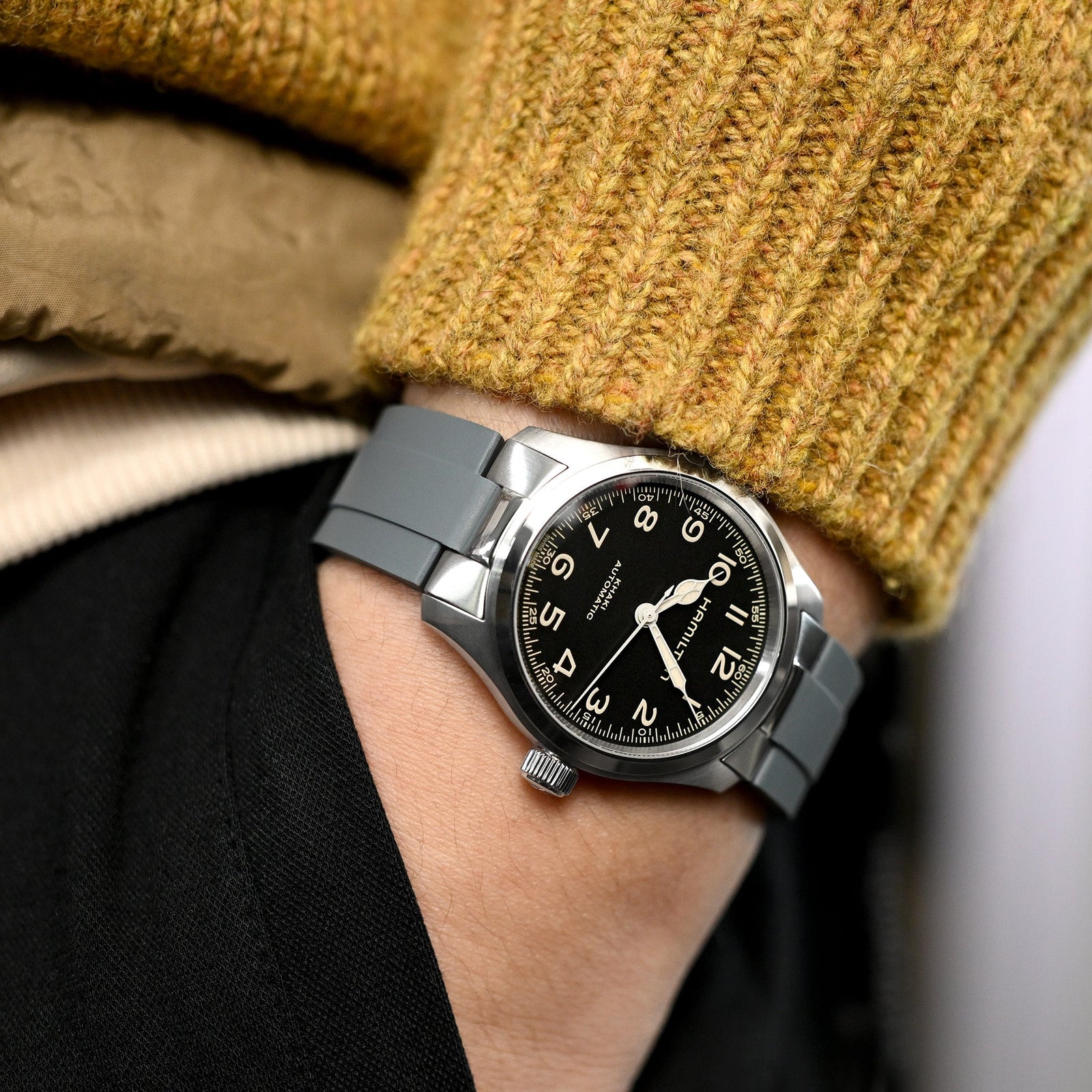 20mm Crafter Blue - MX03-733 Light Grey FKM Rubber Strap With End Links compatible with Hamilton Khaki Field 38mm Strapcode watch bands