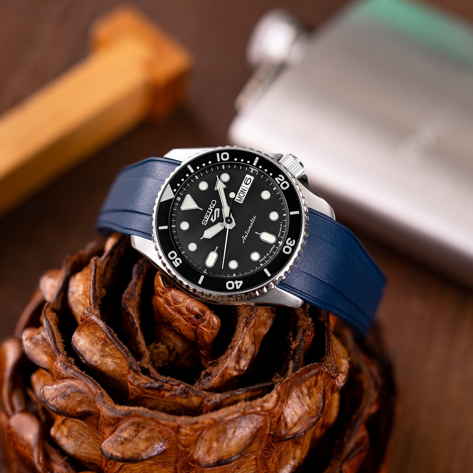 StrapXPro - SX2B Rubber Strap for New Seiko 5 Sports 38mm SRPK29 Series, Navy Blue Strapcode watch bands