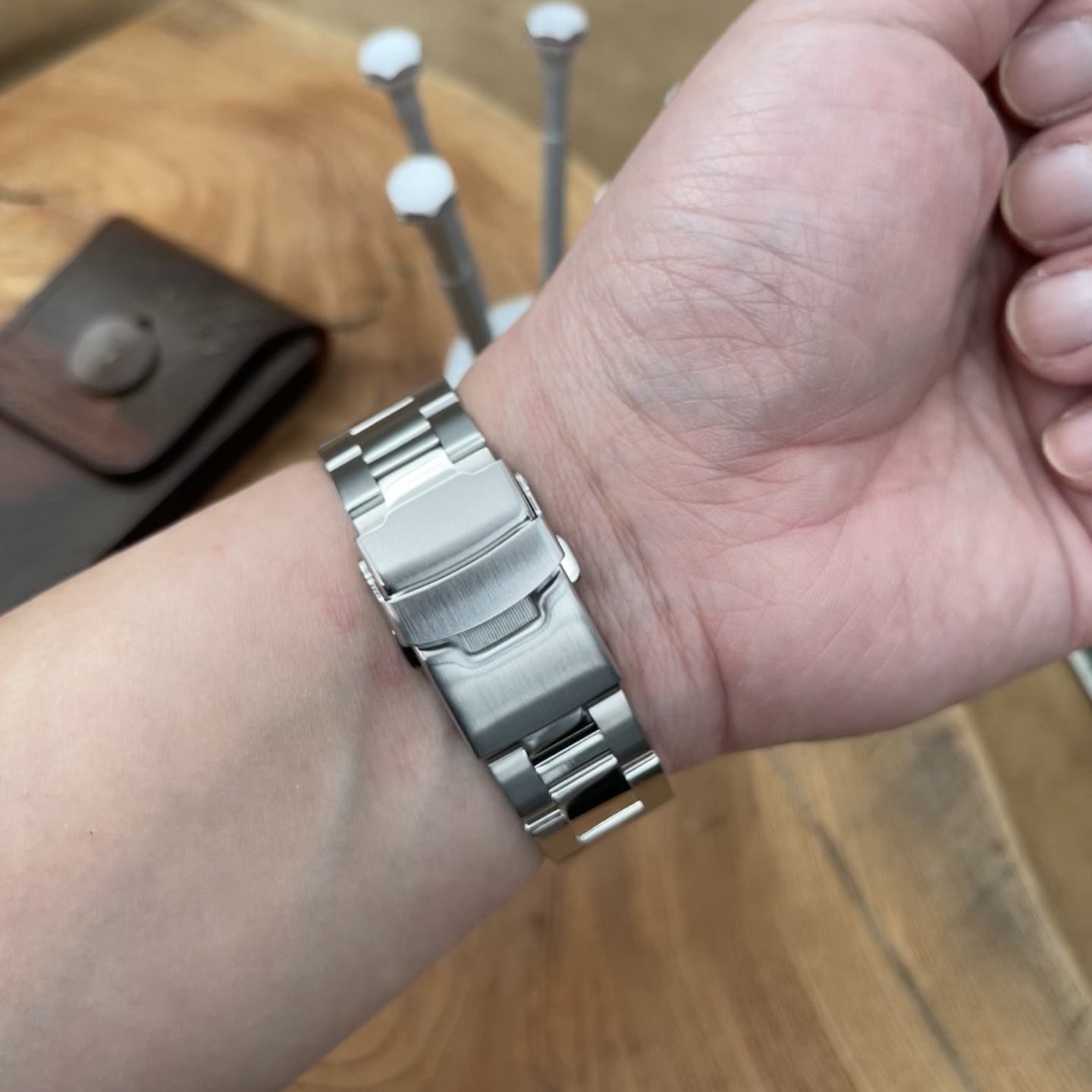 22mm Super-O Boyer Watch Band for Seiko SKX007 SKX009 SKX011, Stainless Steel - Brushed, Polished Center Links, Diver Clasp